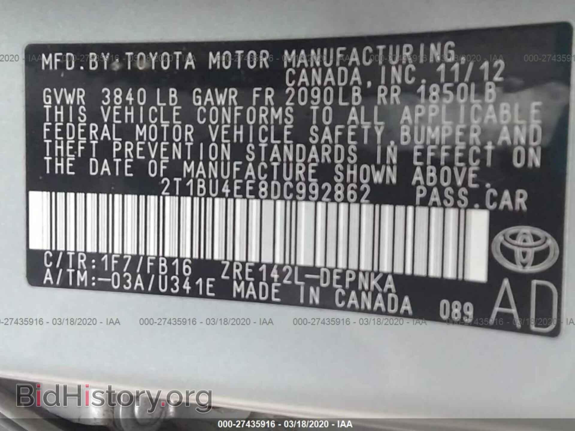 2013 TOYOTA COROLLA - VIN: 2T1BU4EE8DC992862 - Фото 9