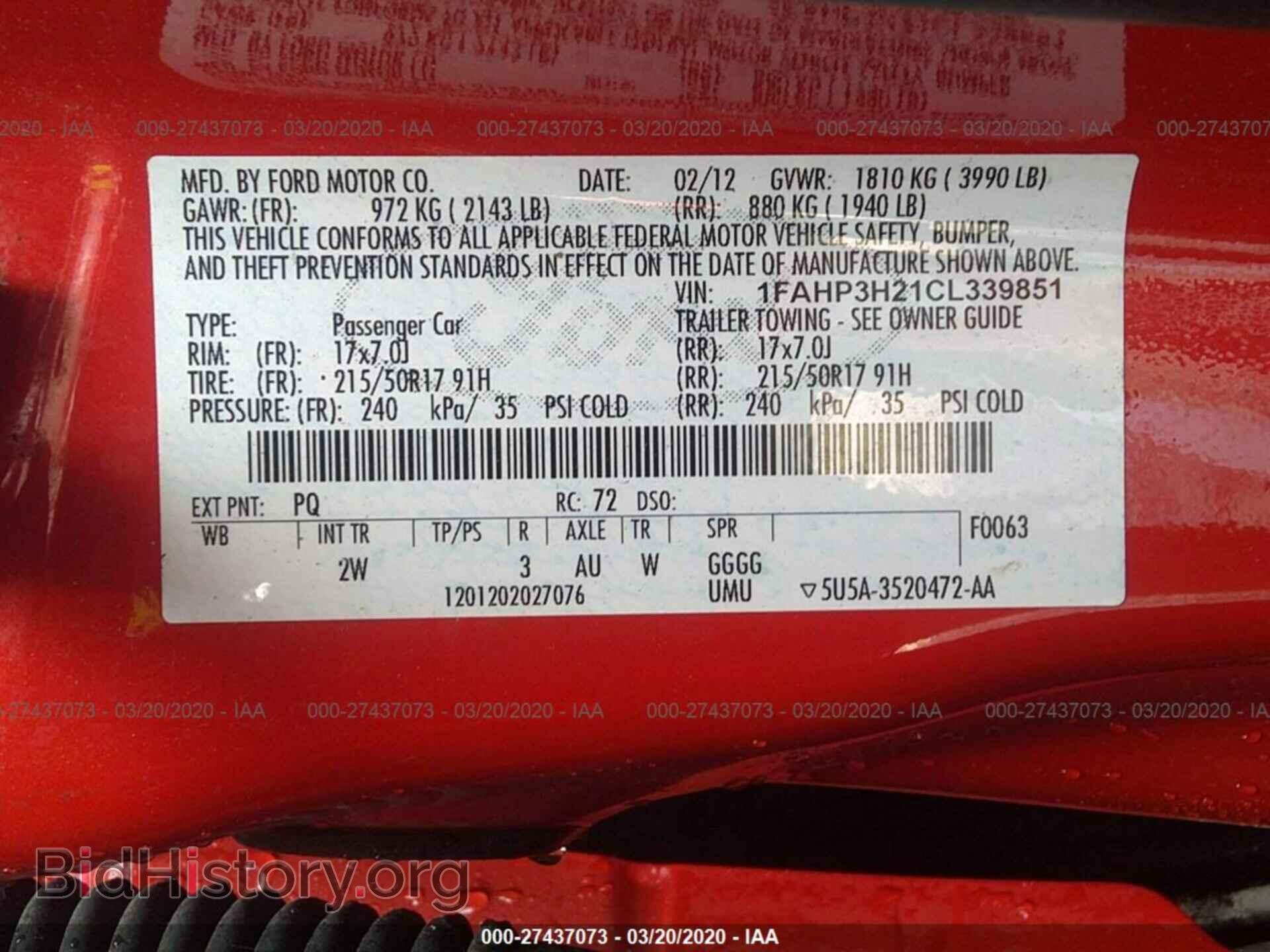2012 FORD FOCUS - VIN: 1FAHP3H21CL339851 - Фото 9