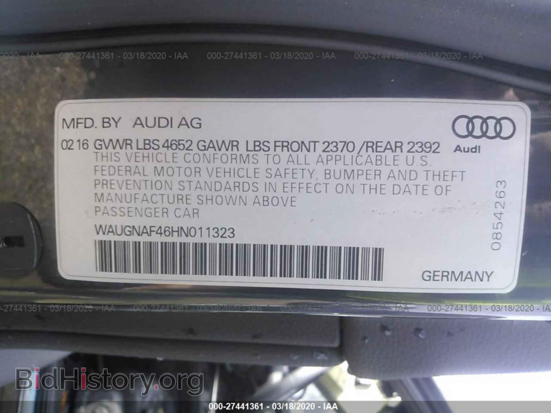 2017 AUDI A4 - VIN: WAUGNAF46HN011323 - Фото 9