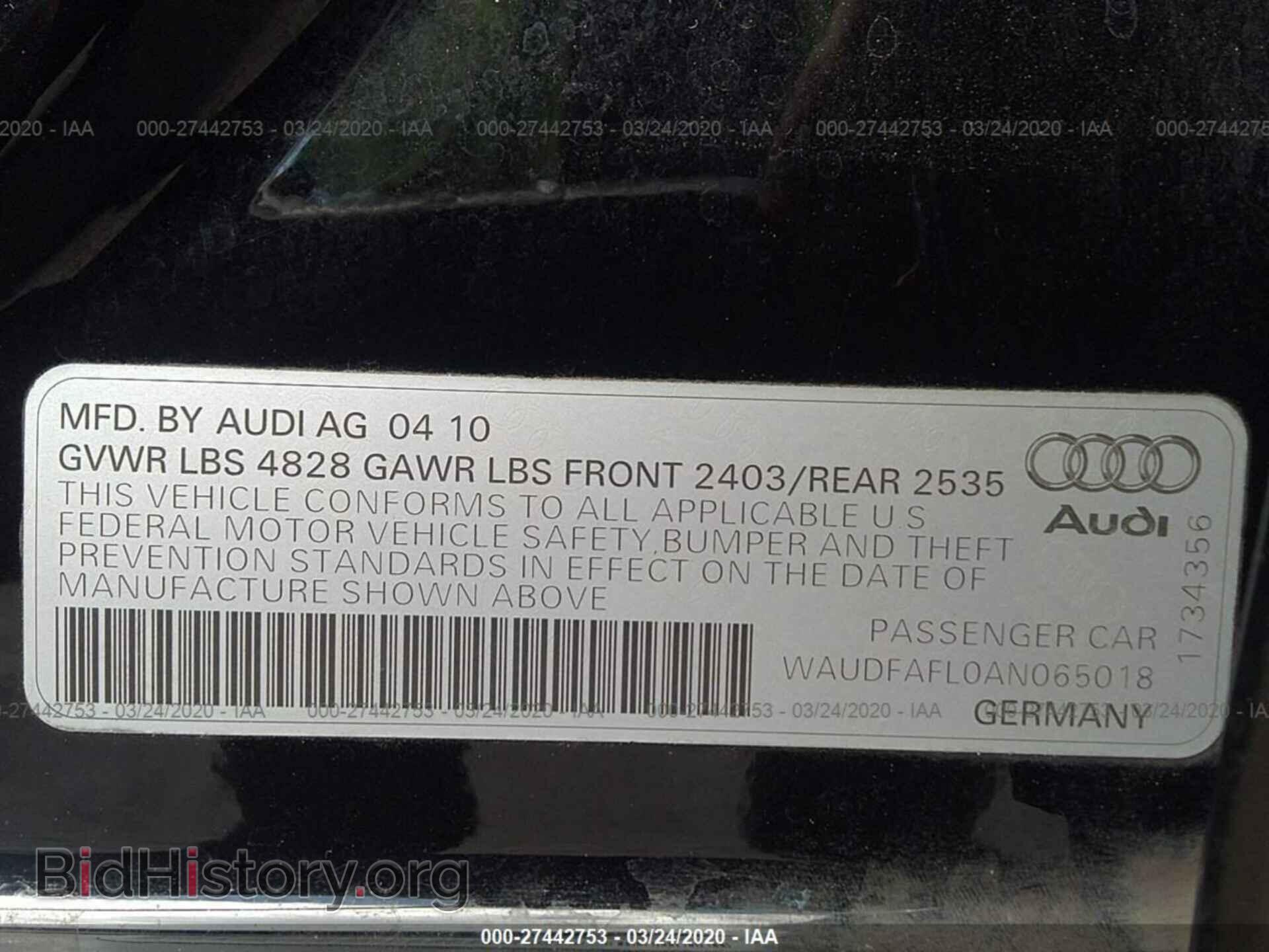 2010 AUDI A4 - VIN: WAUDFAFL0AN065018 - Photo 9