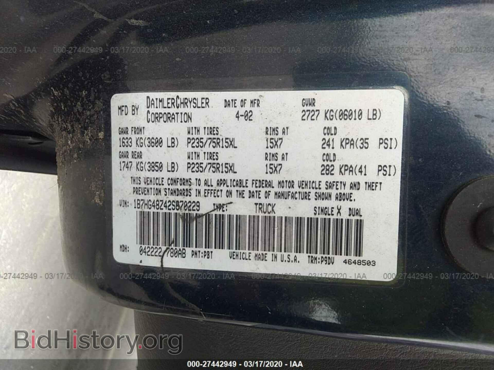 2002 DODGE DAKOTA - VIN: 1B7HG48Z42S670229 - Фото 9