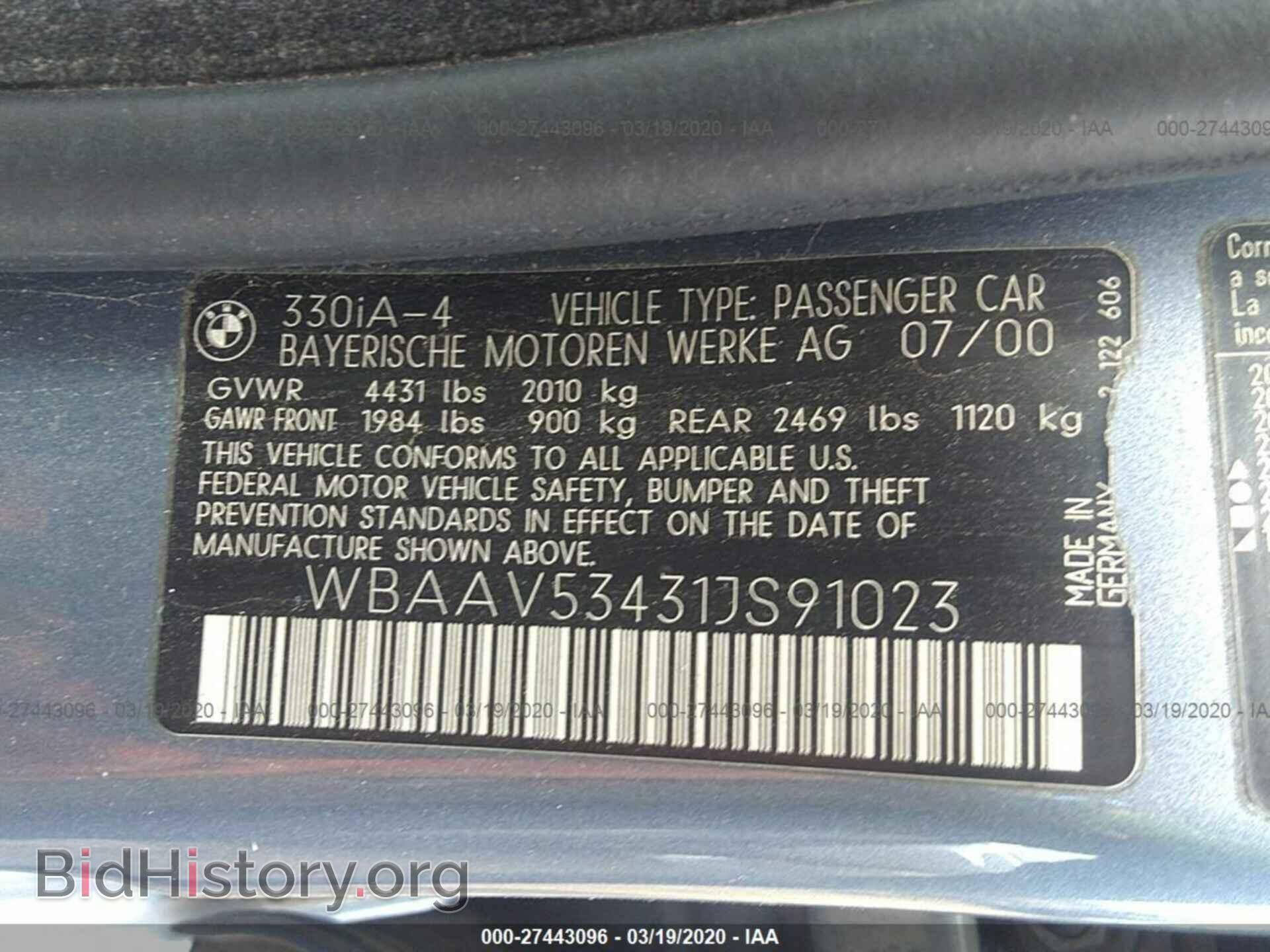 2001 BMW 330 - VIN: WBAAV53431JS91023 - Фото 9