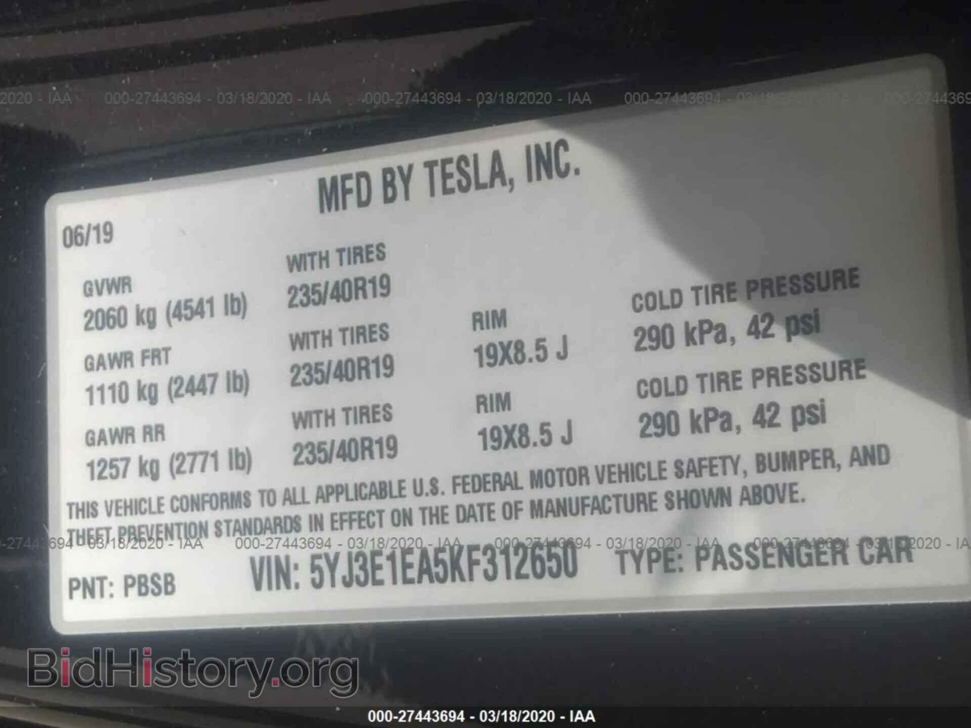 2019 TESLA MODEL 3 - VIN: 5YJ3E1EA5KF312650 - Photo 9