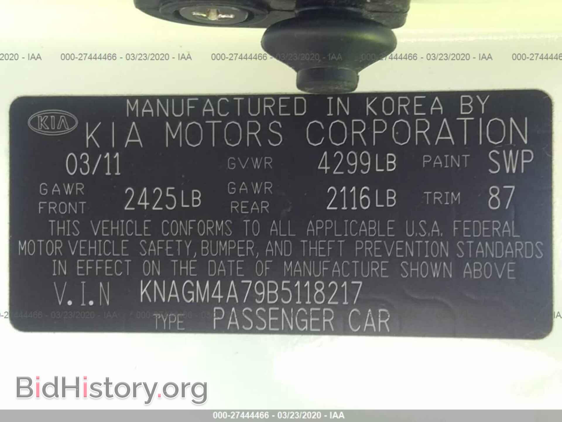 2011 KIA OPTIMA - VIN: KNAGM4A79B5118217 - Фото 9