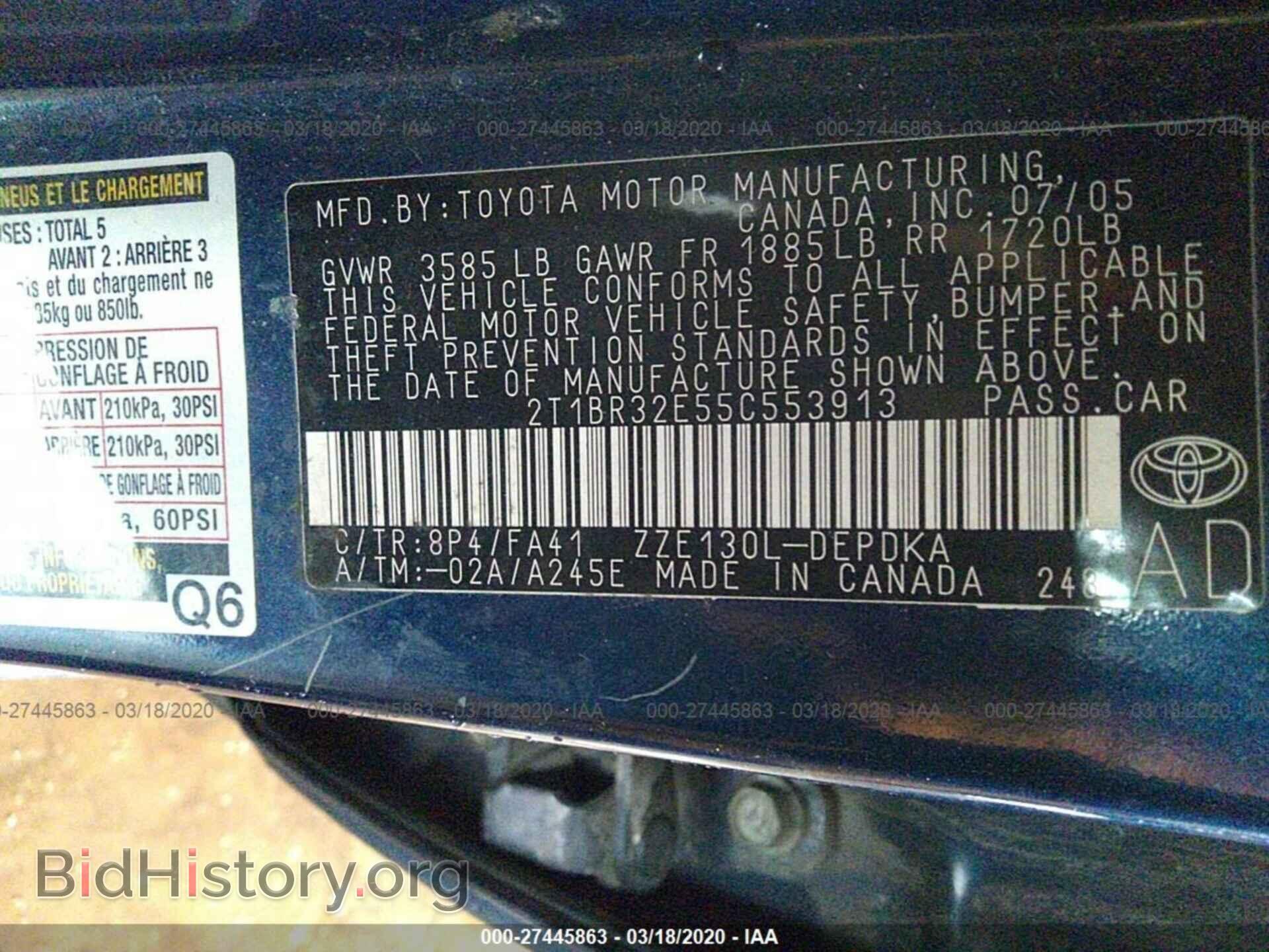 2005 TOYOTA COROLLA - VIN: 2T1BR32E55C553913 - Фото 9