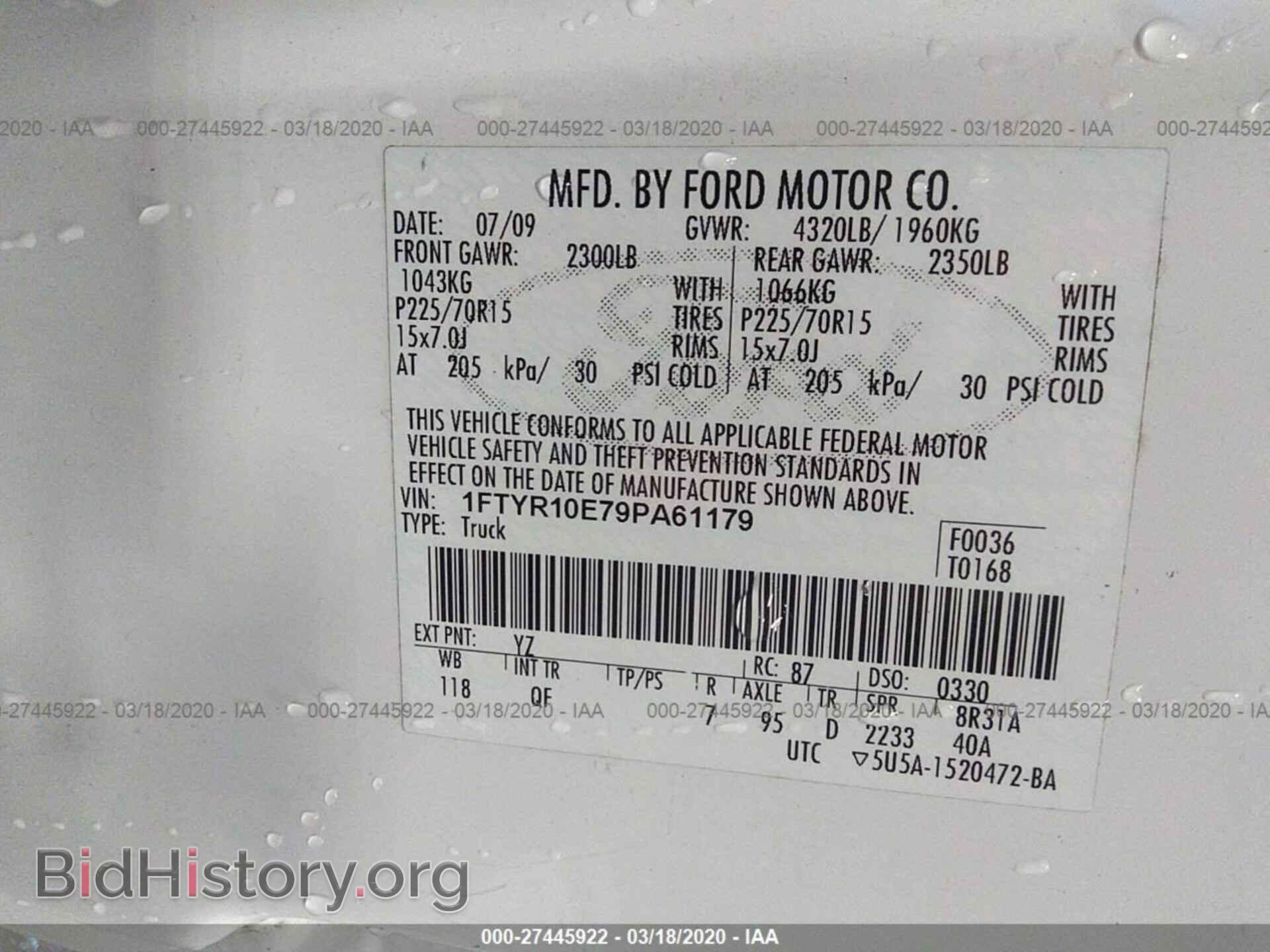 2009 FORD RANGER - VIN: 1FTYR10E79PA61179 - Фото 9