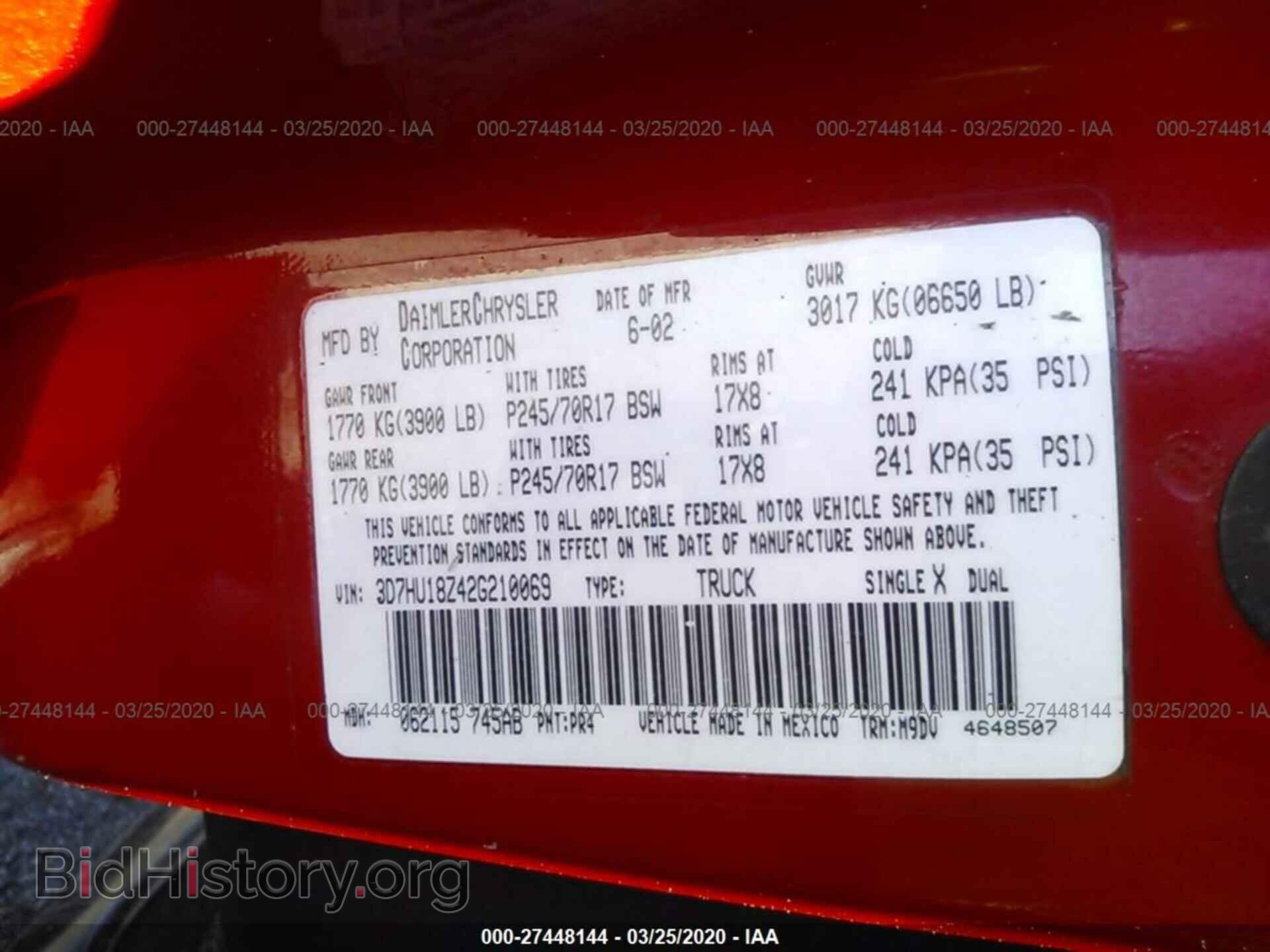 2002 DODGE RAM 1500 - VIN: 3D7HU18Z42G210069 - Фото 9