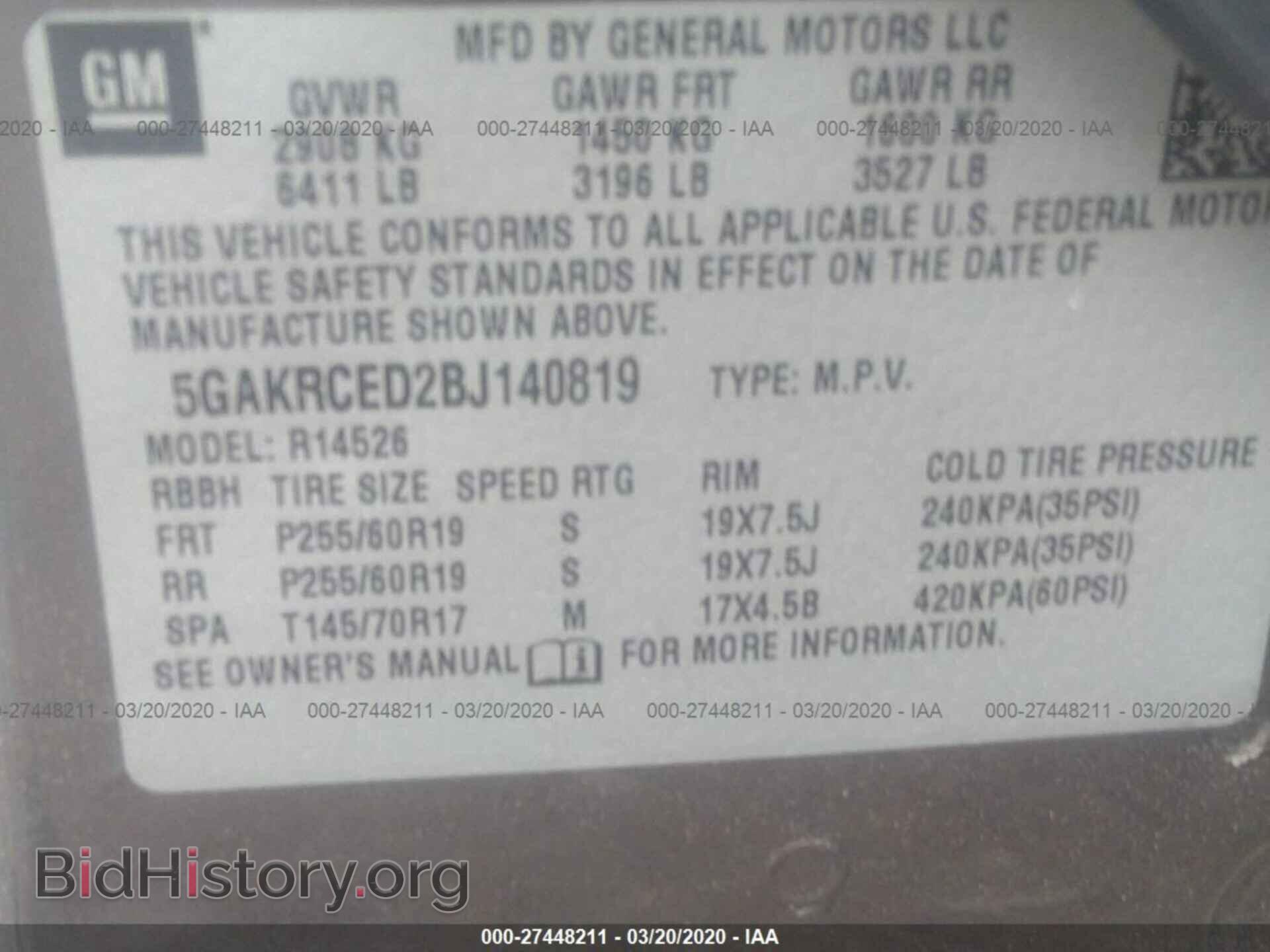 2011 BUICK ENCLAVE - VIN: 5GAKRCED2BJ140819 - Фото 9