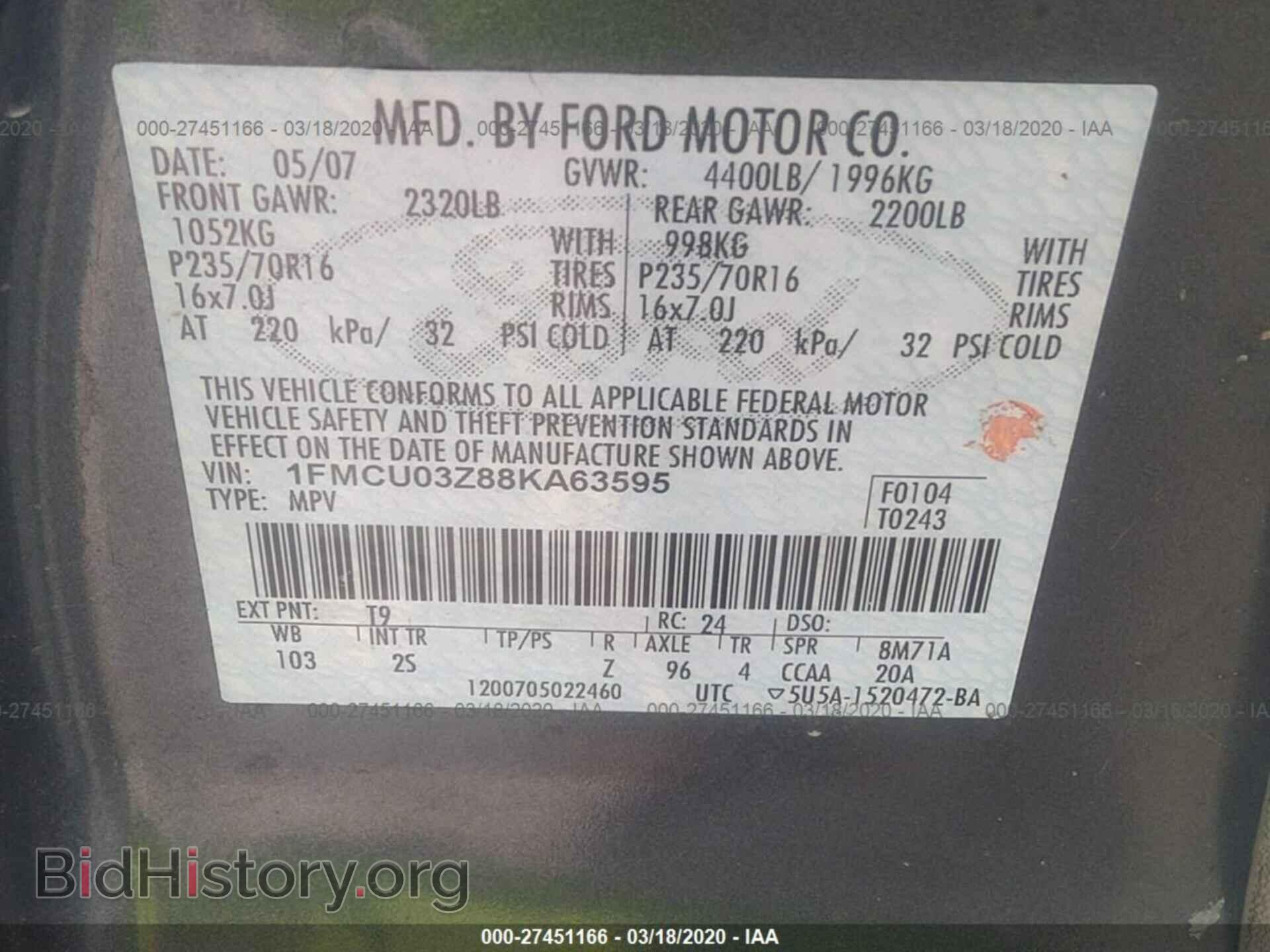 2008 FORD ESCAPE - VIN: 1FMCU03Z88KA63595 - Photo 9
