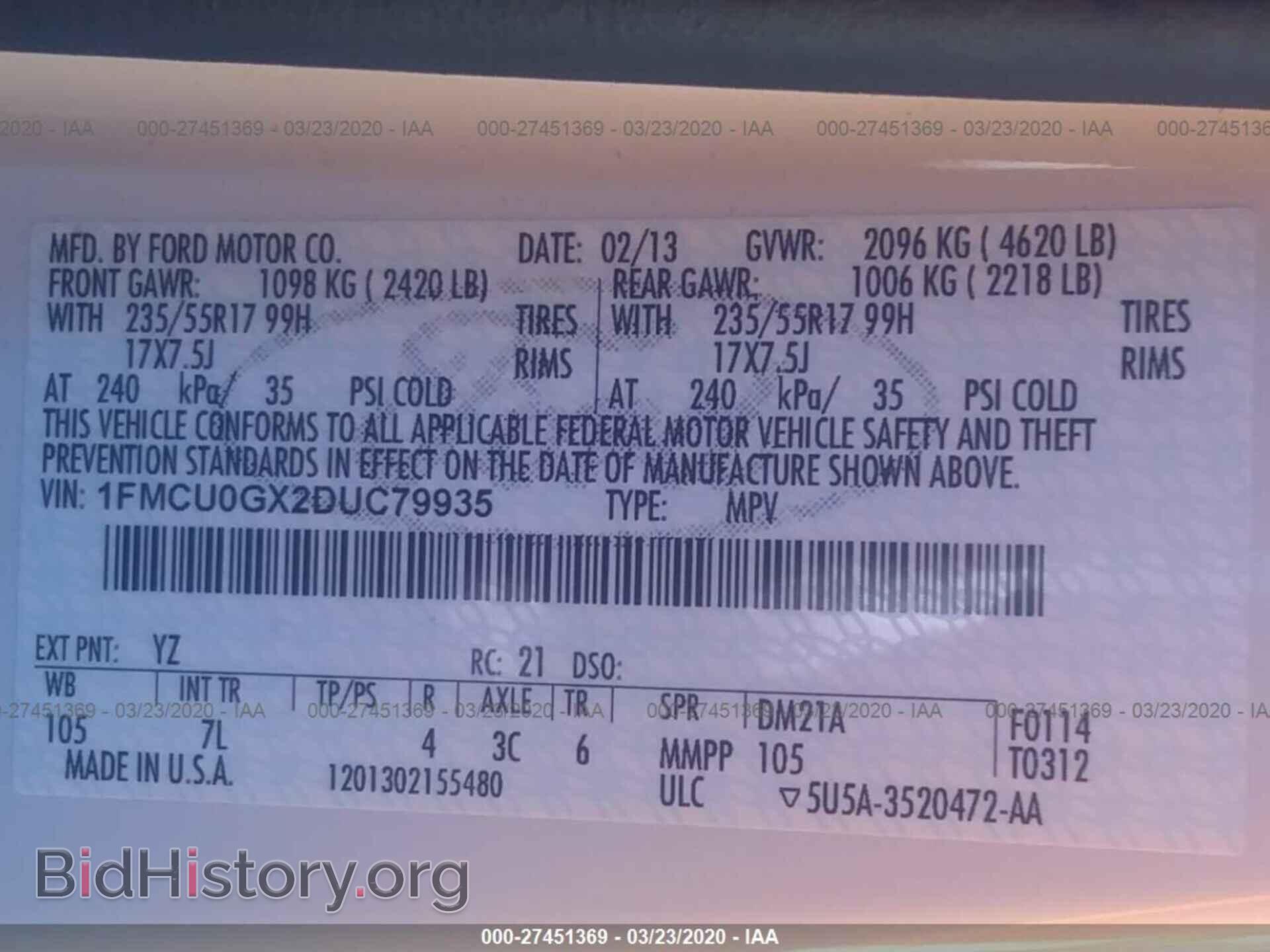 2013 FORD ESCAPE - VIN: 1FMCU0GX2DUC79935 - Фото 9