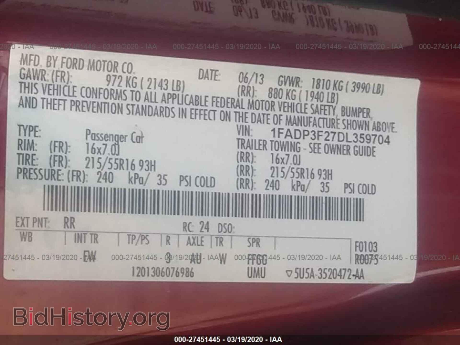 2013 FORD FOCUS - VIN: 1FADP3F27DL359704 - Фото 9