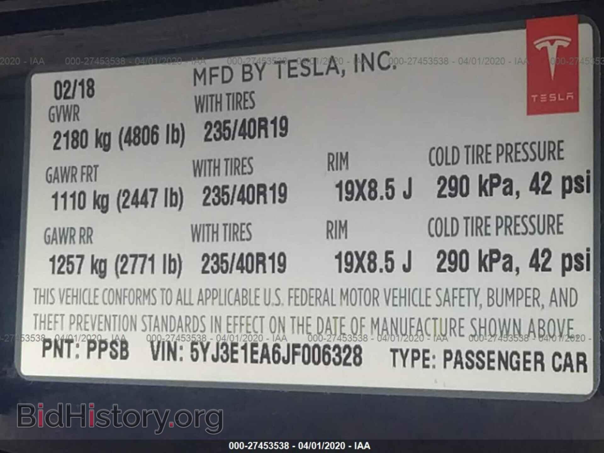 2018 TESLA MODEL 3 - VIN: 5YJ3E1EA6JF006328 - Фото 9