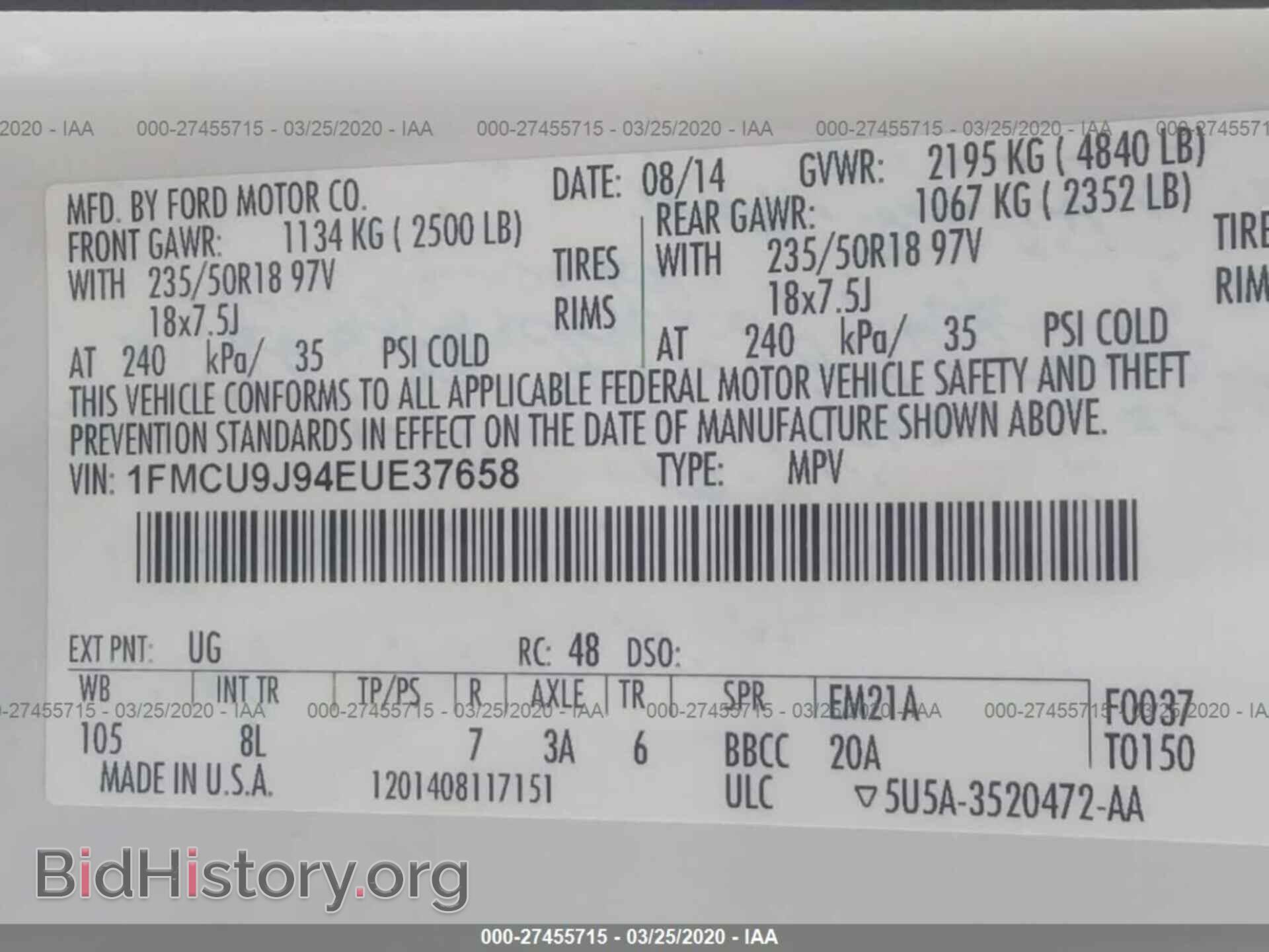 2014 FORD ESCAPE - VIN: 1FMCU9J94EUE37658 - Photo 9