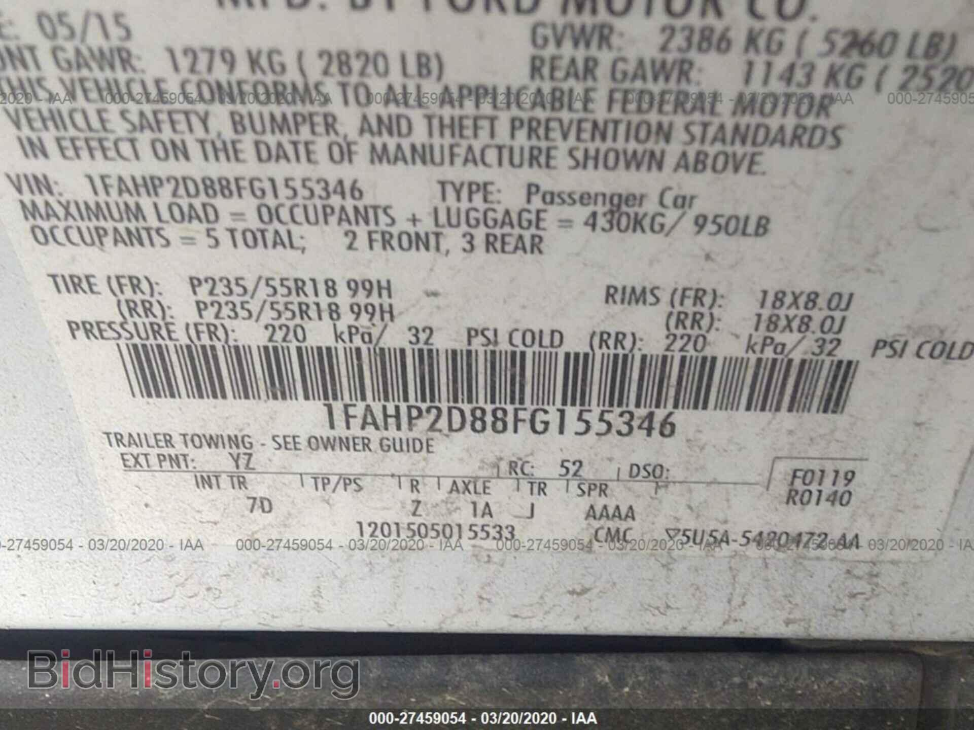 2015 FORD TAURUS - VIN: 1FAHP2D88FG155346 - Фото 9