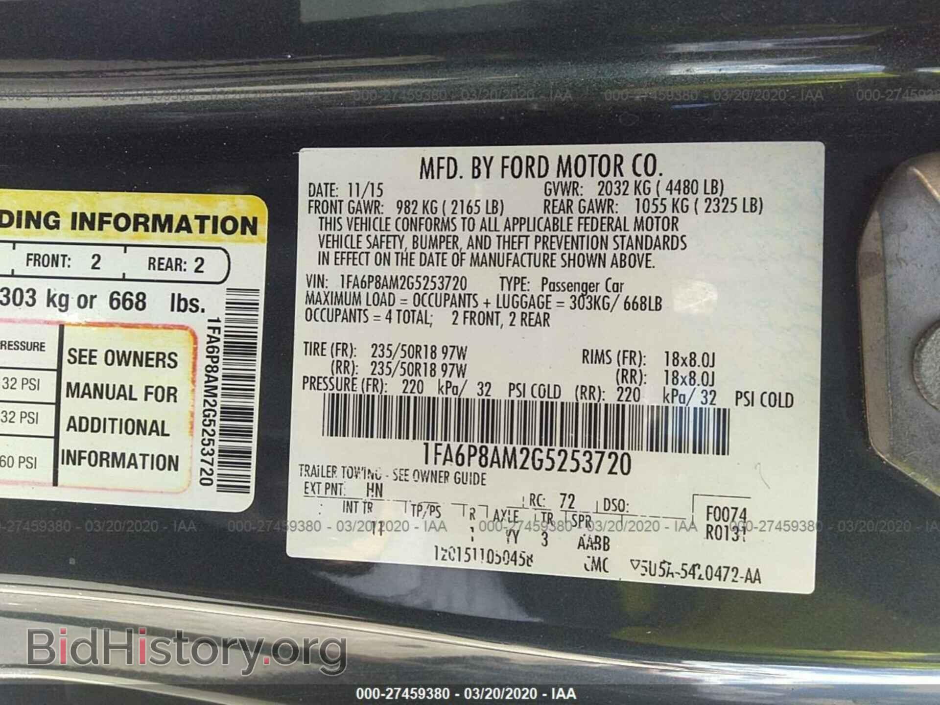 2016 FORD MUSTANG - VIN: 1FA6P8AM2G5253720 - Фото 9