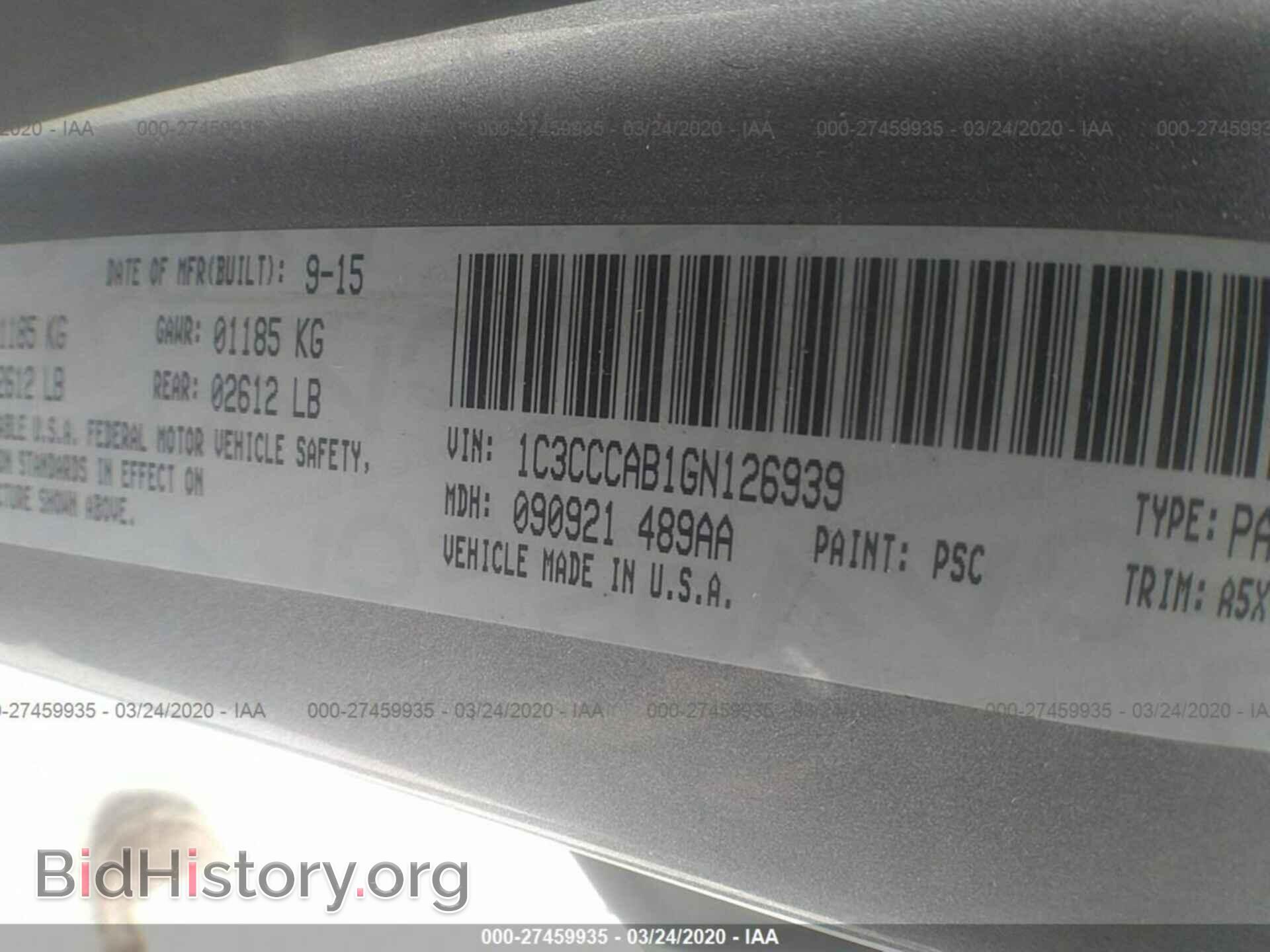 2016 CHRYSLER 200 - VIN: 1C3CCCAB1GN126939 - Фото 9