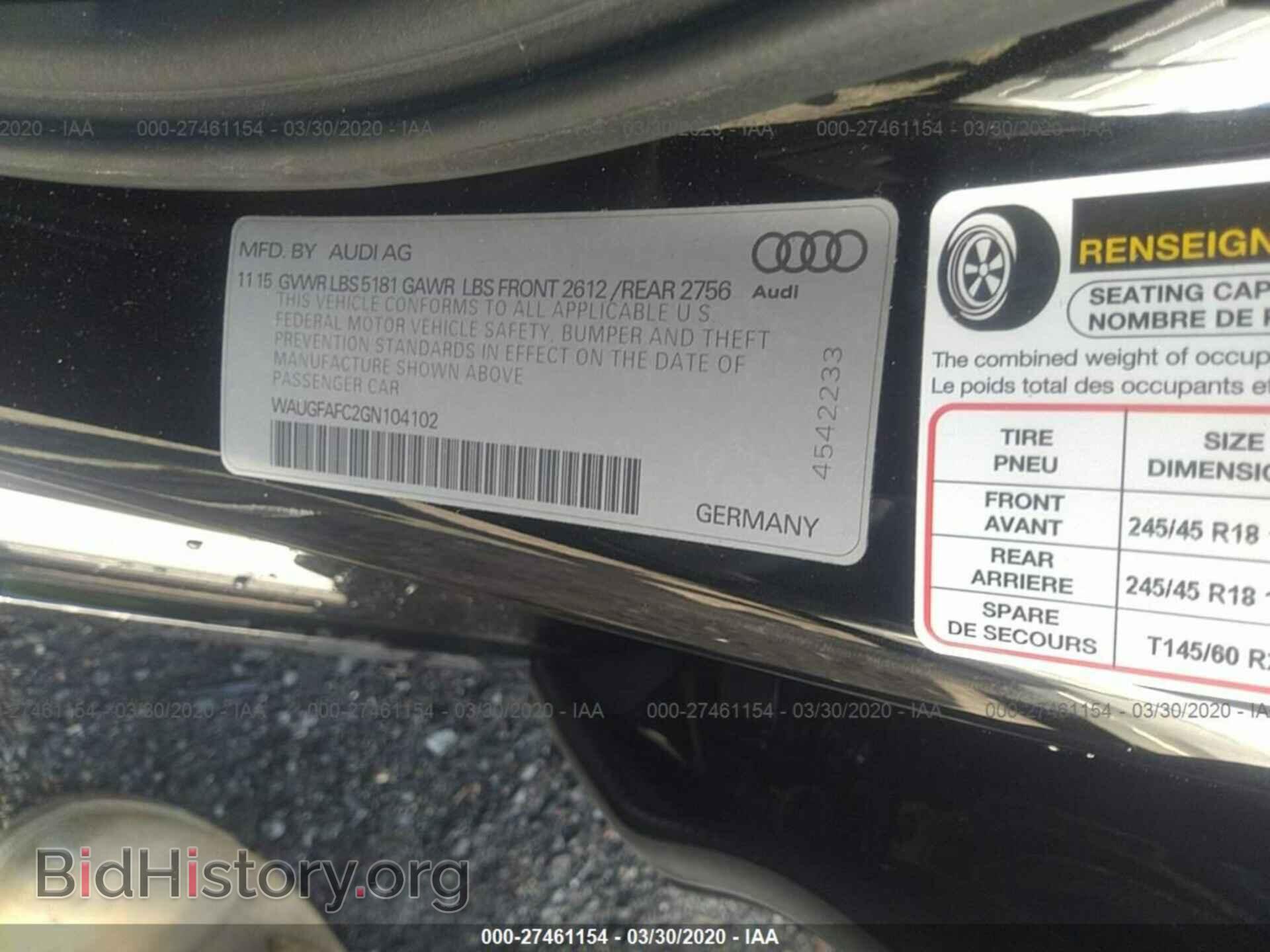 2016 AUDI A6 - VIN: WAUGFAFC2GN104102 - Фото 9