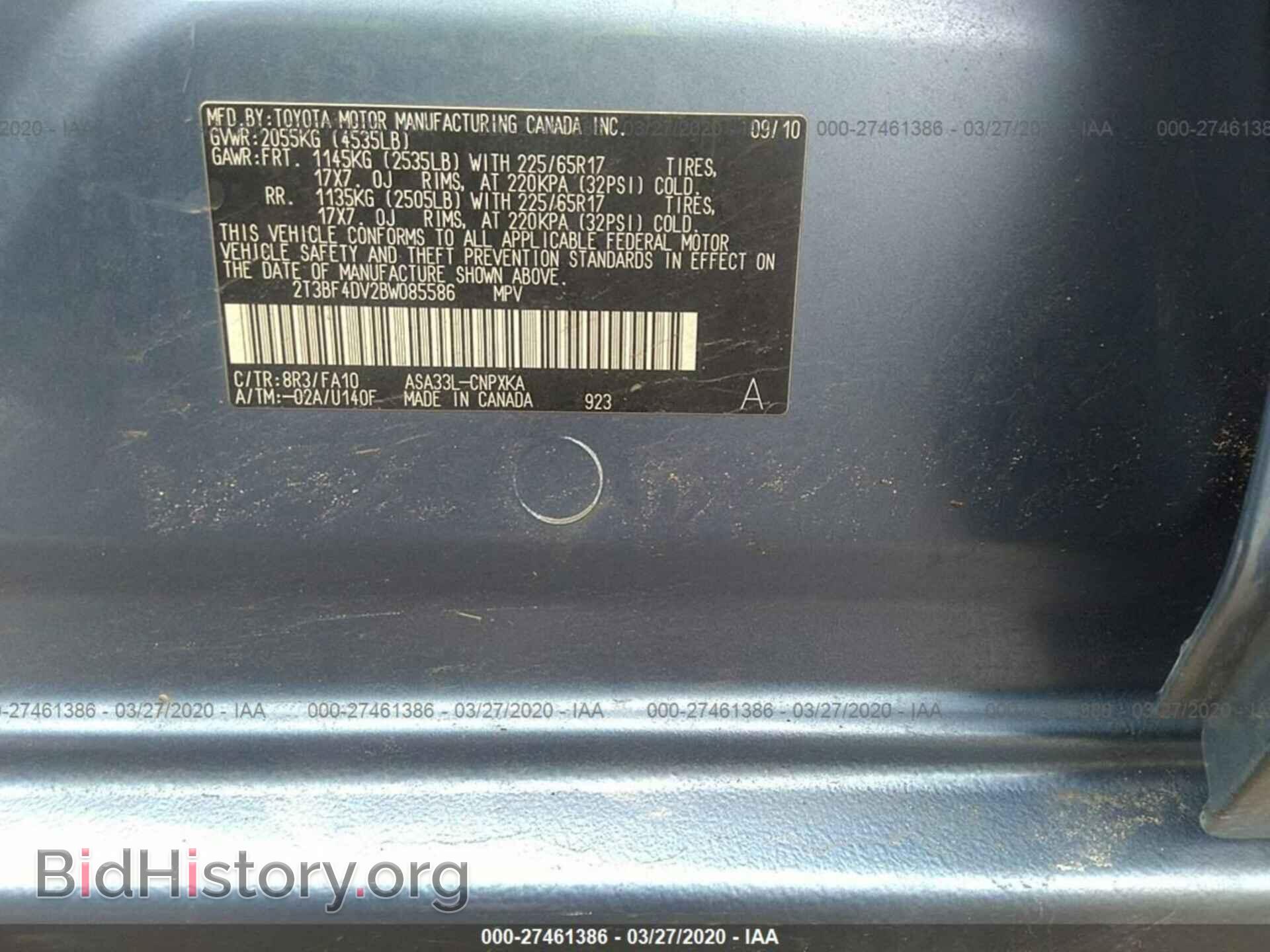 2011 TOYOTA RAV4 - VIN: 2T3BF4DV2BW085586 - Фото 9