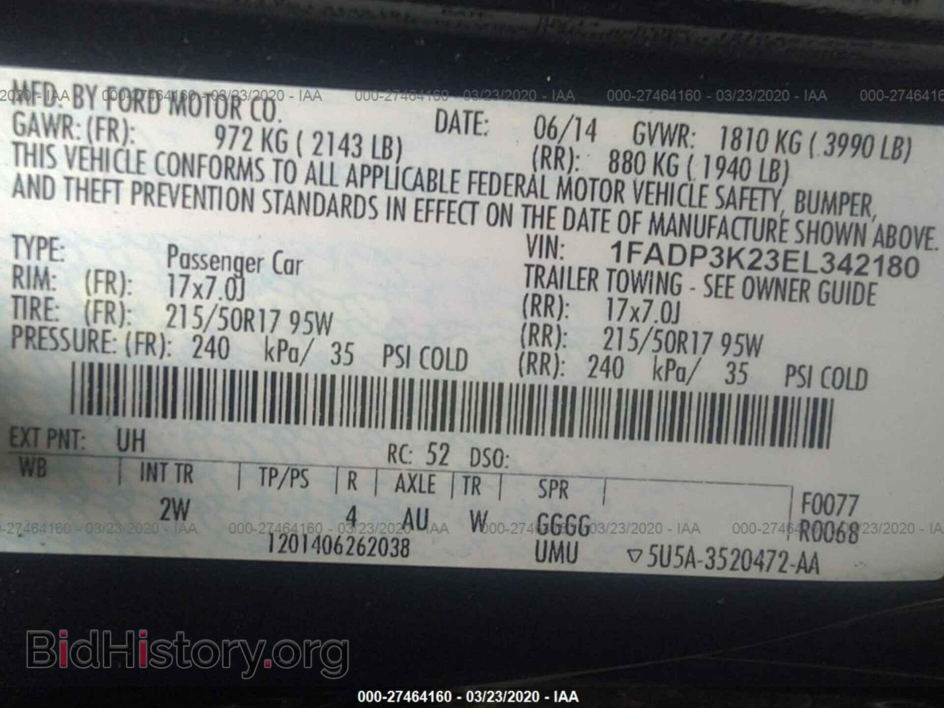 2014 FORD FOCUS - VIN: 1FADP3K23EL342180 - Фото 9