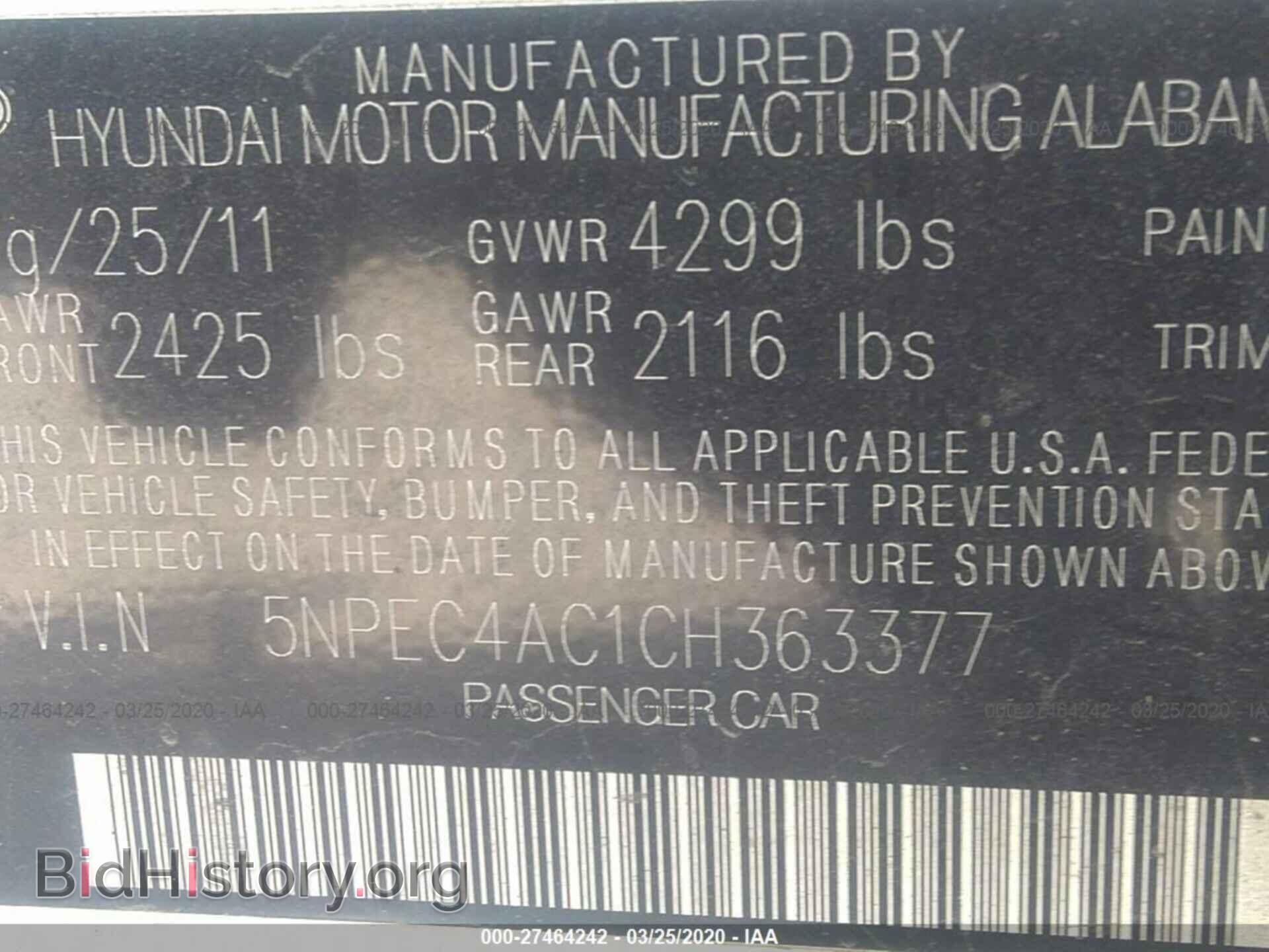 2012 HYUNDAI SONATA - VIN: 5NPEC4AC1CH363377 - Photo 9