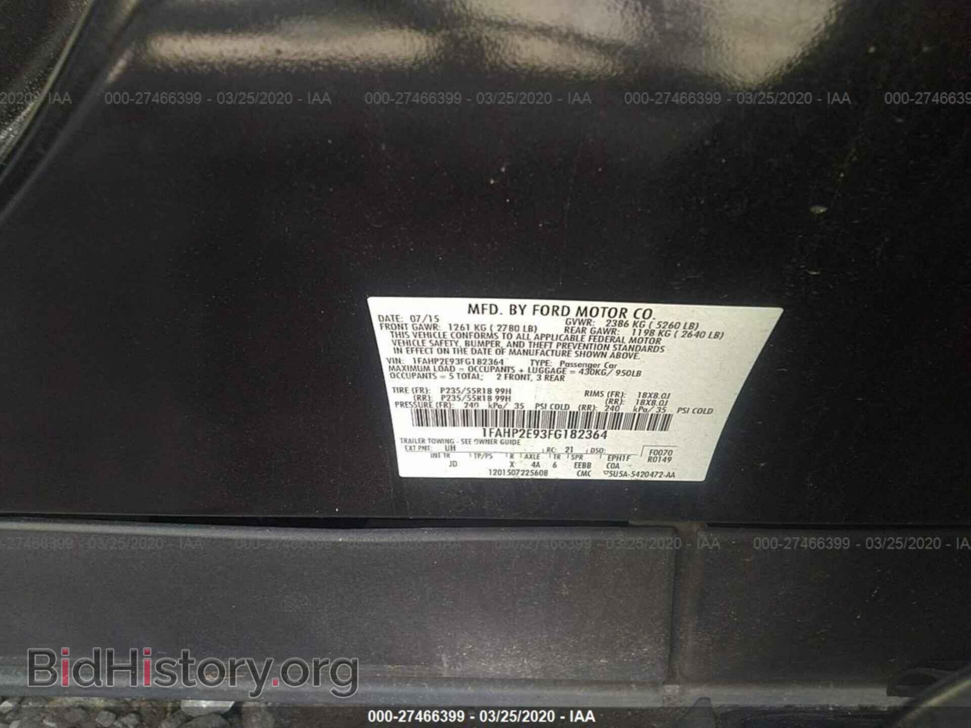 2015 FORD TAURUS - VIN: 1FAHP2E93FG182364 - Фото 9