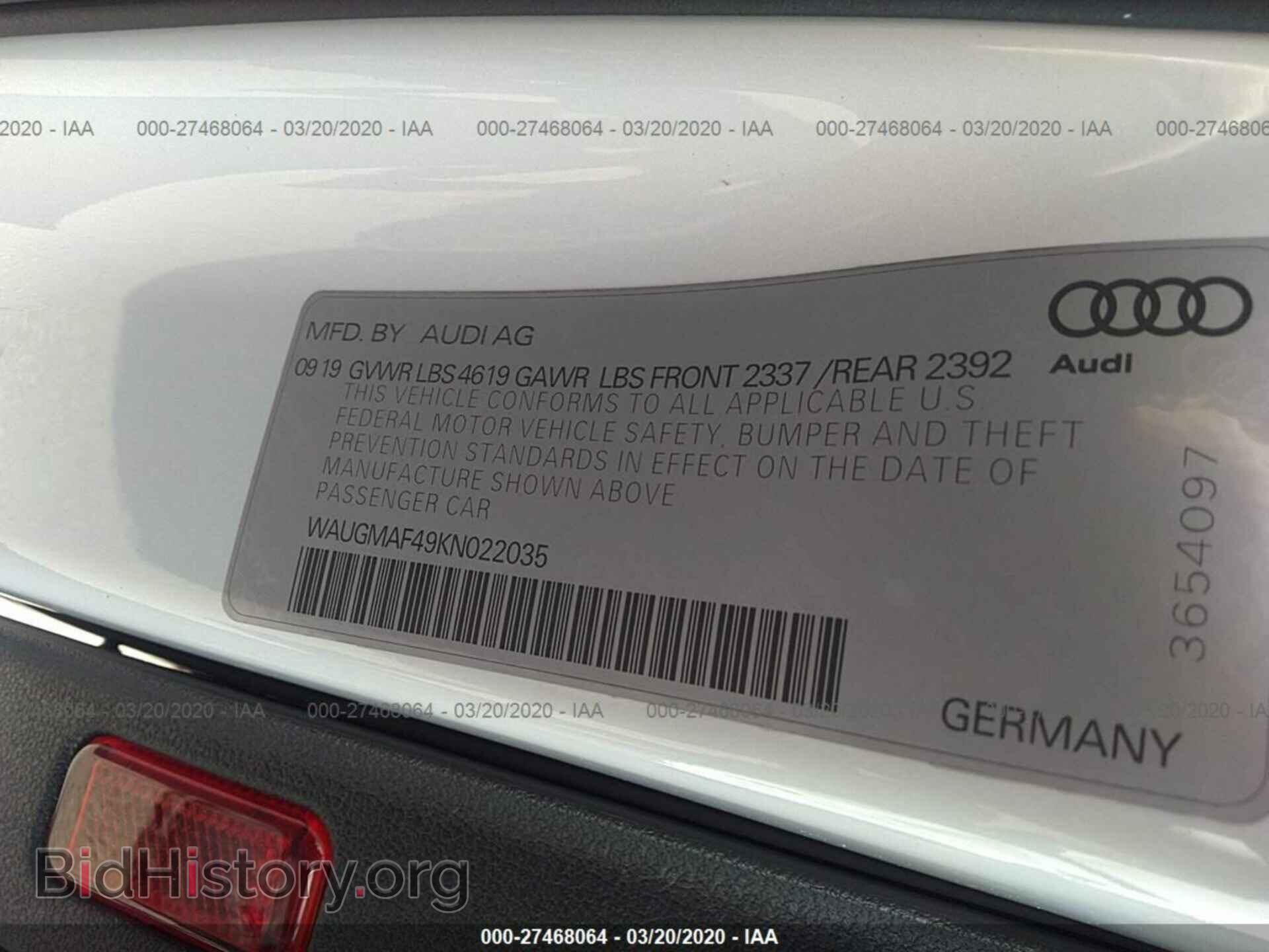 2019 AUDI A4 - VIN: WAUGMAF49KN022035 - Фото 9