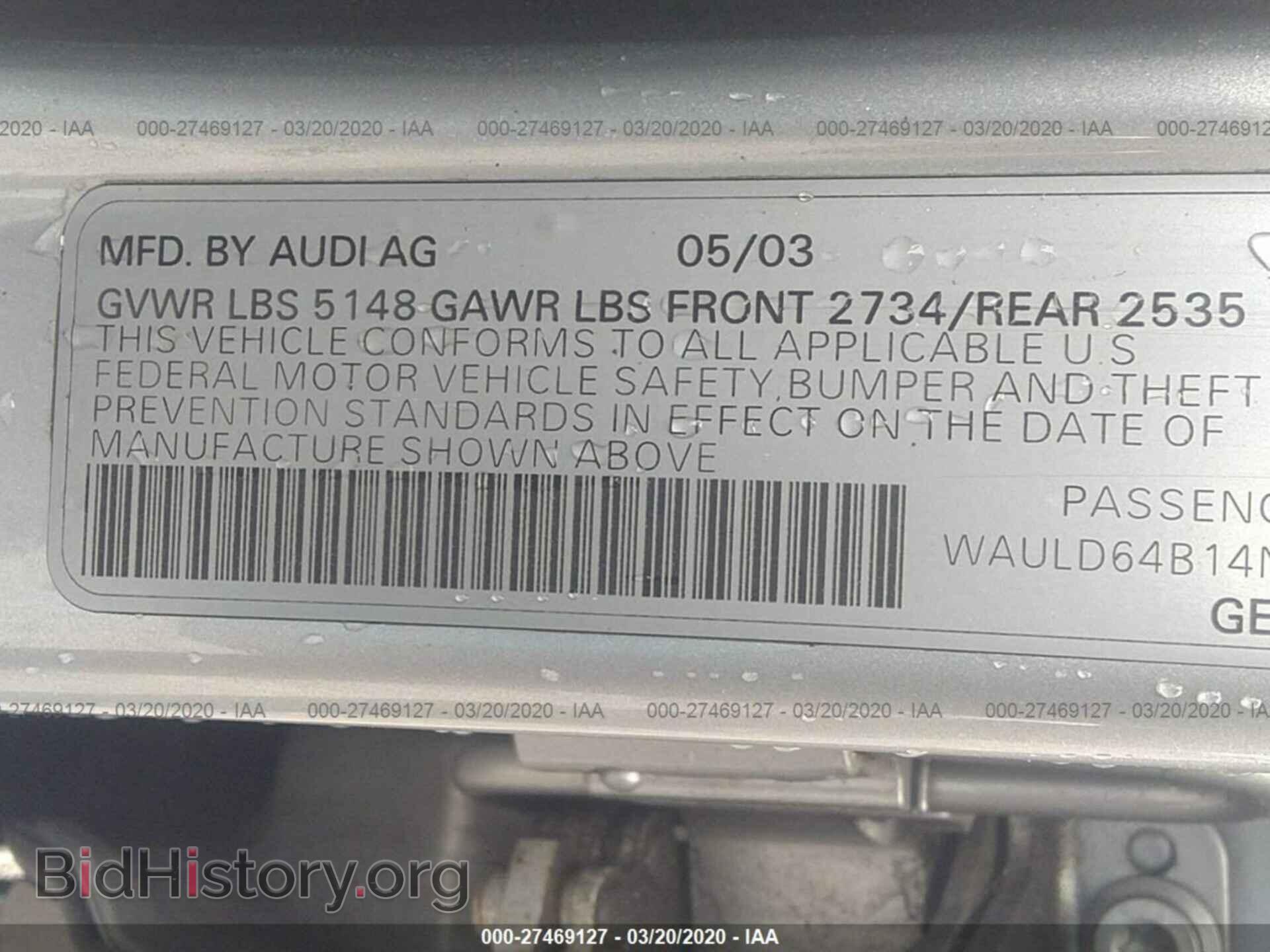 2004 AUDI A6 - VIN: WAULD64B14N001129 - Фото 9