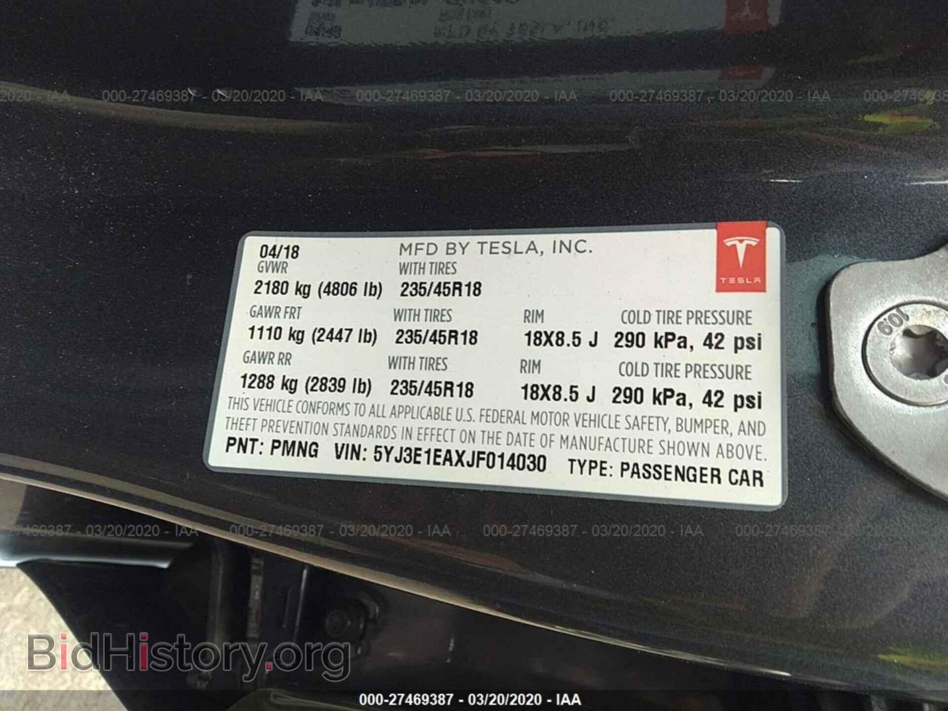 2018 TESLA MODEL 3 - VIN: 5YJ3E1EAXJF014030 - Photo 9