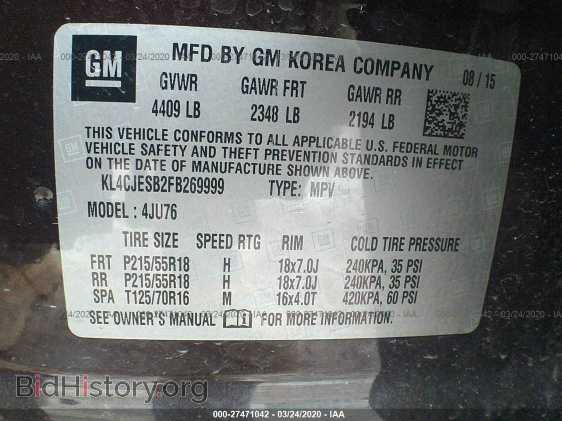 2015 BUICK ENCORE - VIN: KL4CJESB2FB269999 - Photo 9