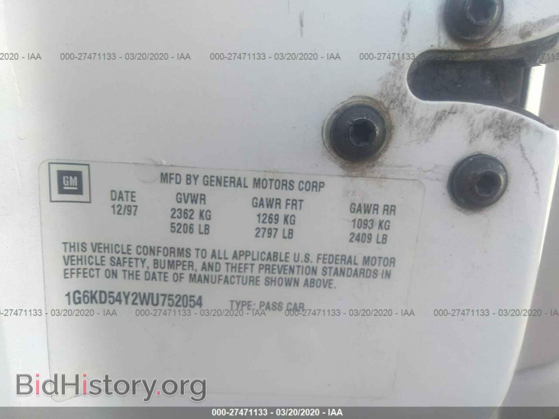 1998 CADILLAC DEVILLE - VIN: 1G6KD54Y2WU752054 - Photo 9
