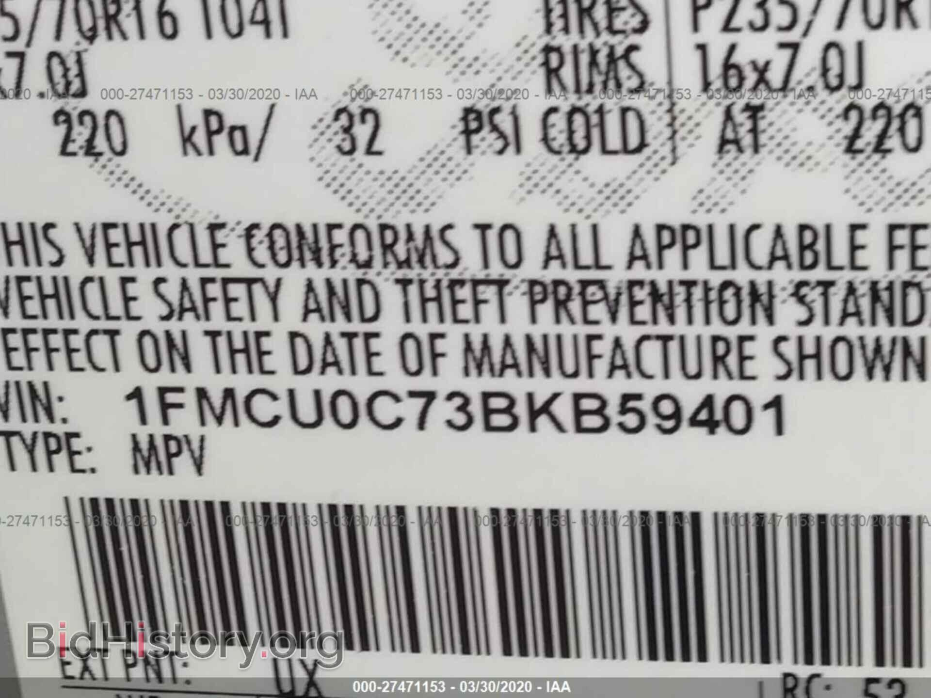 2011 FORD ESCAPE - VIN: 1FMCU0C73BKB59401 - Фото 9