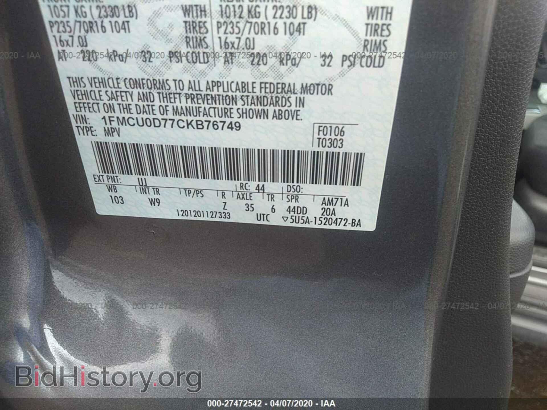 2012 FORD ESCAPE - VIN: 1FMCU0D77CKB76749 - Photo 9