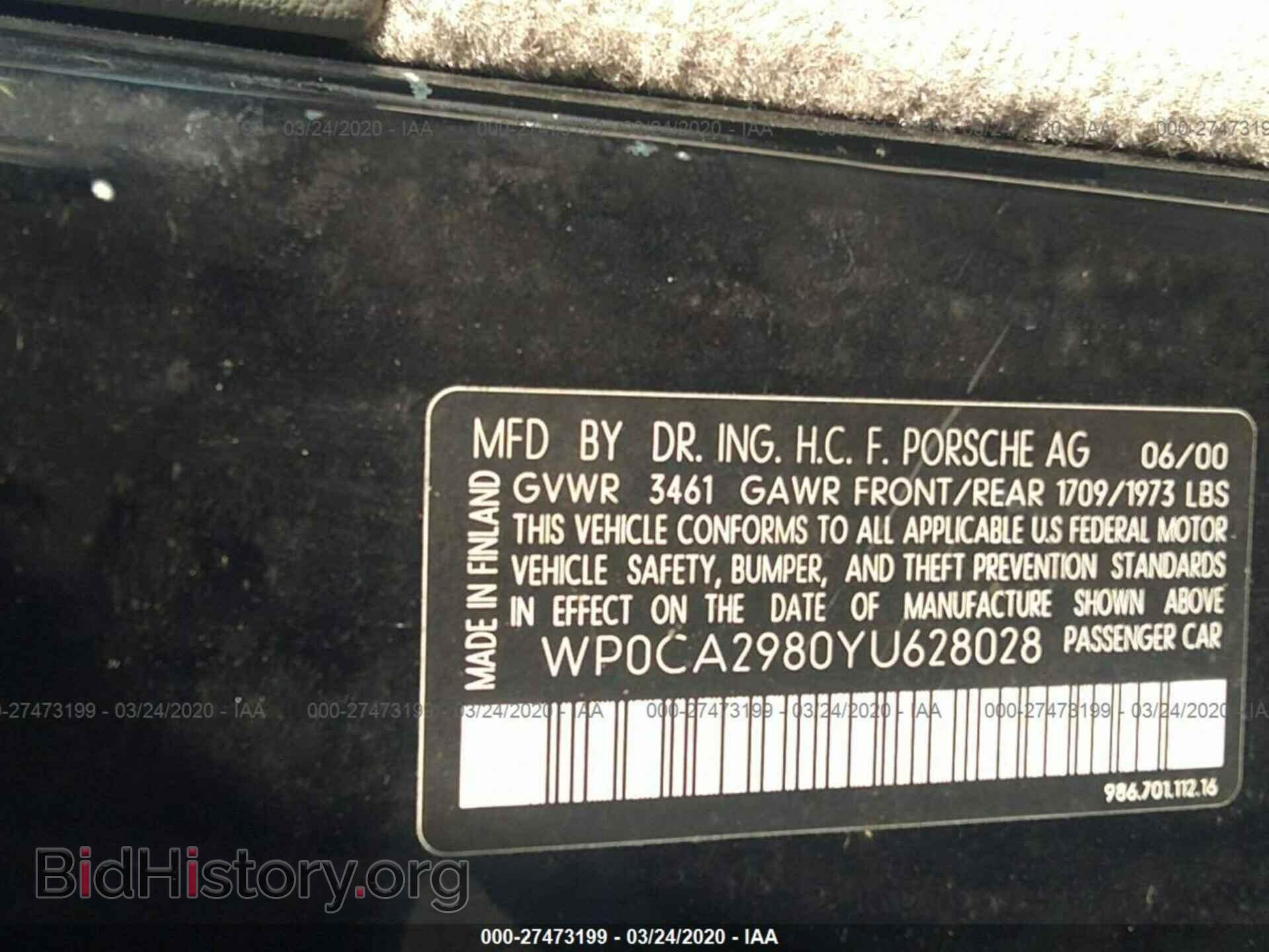 2000 PORSCHE BOXSTER - VIN: WP0CA2980YU628028 - Фото 9