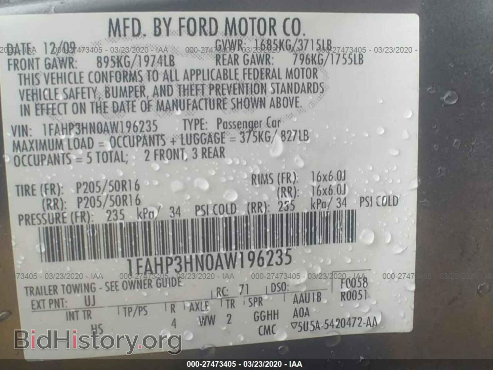 2010 FORD FOCUS - VIN: 1FAHP3HN0AW196235 - Фото 9
