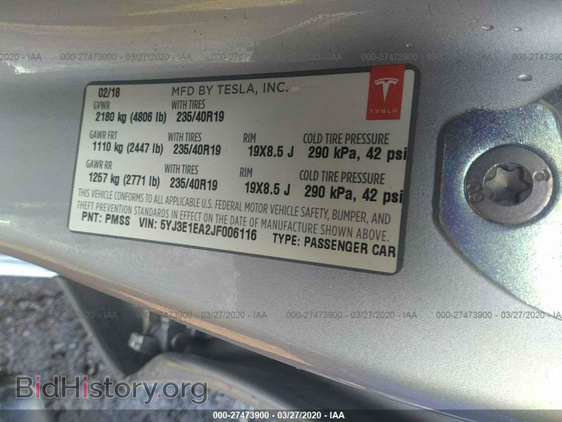 2018 TESLA MODEL 3 - VIN: 5YJ3E1EA2JF006116 - Photo 9
