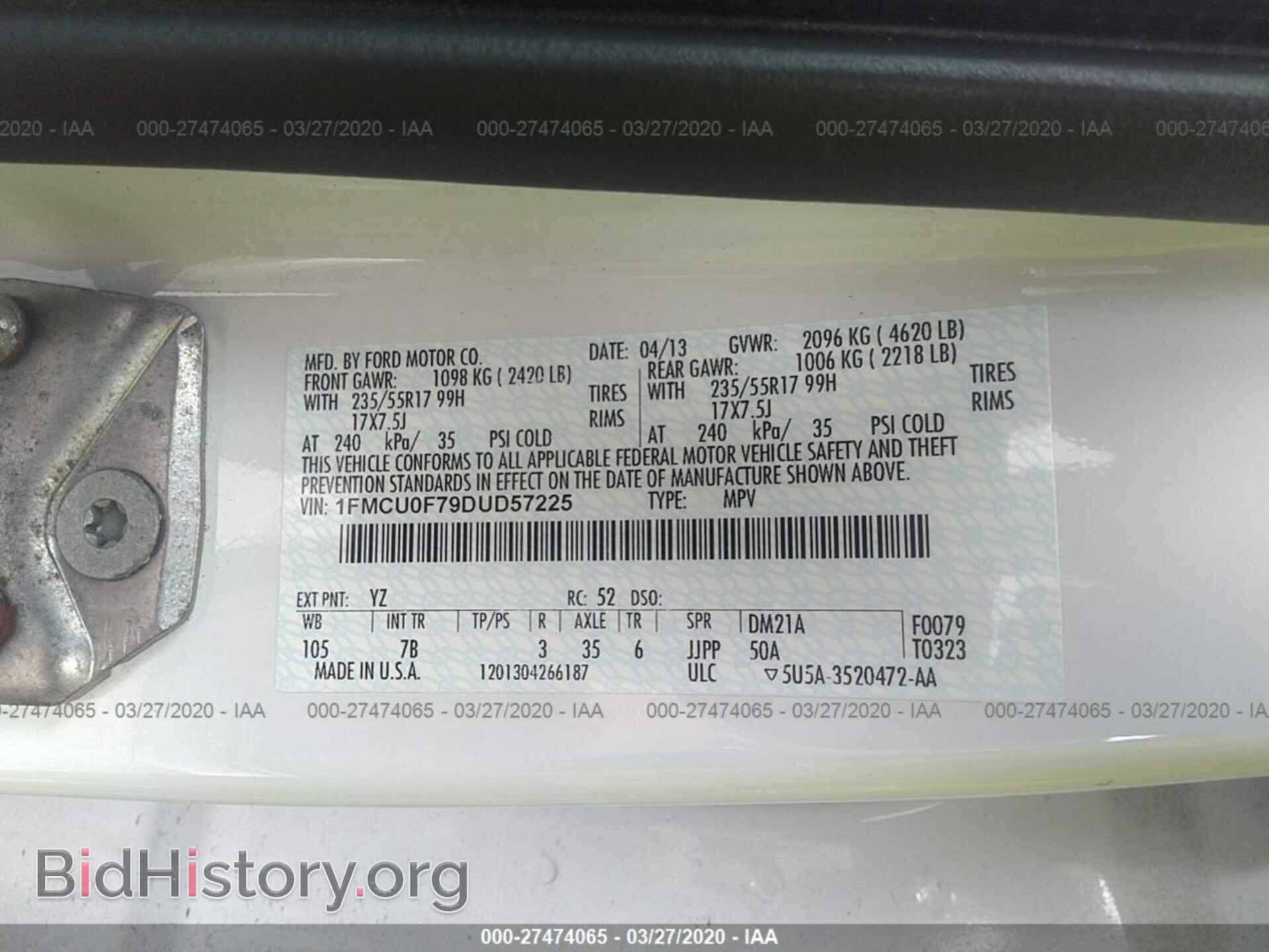 2013 FORD ESCAPE - VIN: 1FMCU0F79DUD57225 - Фото 9