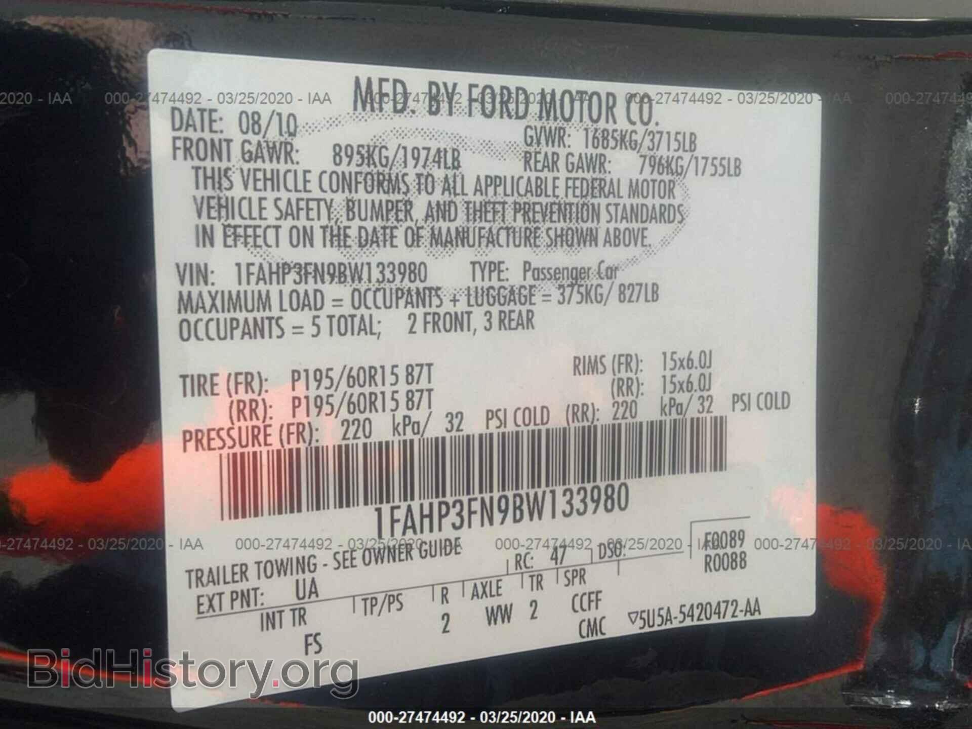 2011 FORD FOCUS - VIN: 1FAHP3FN9BW133980 - Фото 9