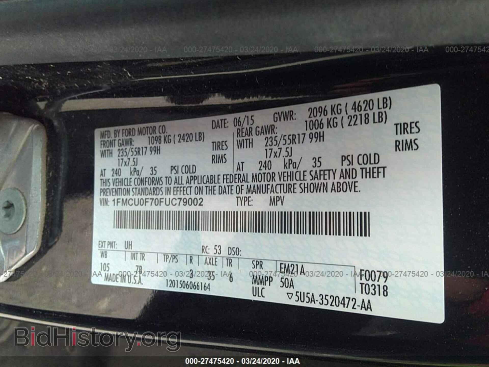 2015 FORD ESCAPE - VIN: 1FMCU0F70FUC79002 - Photo 9