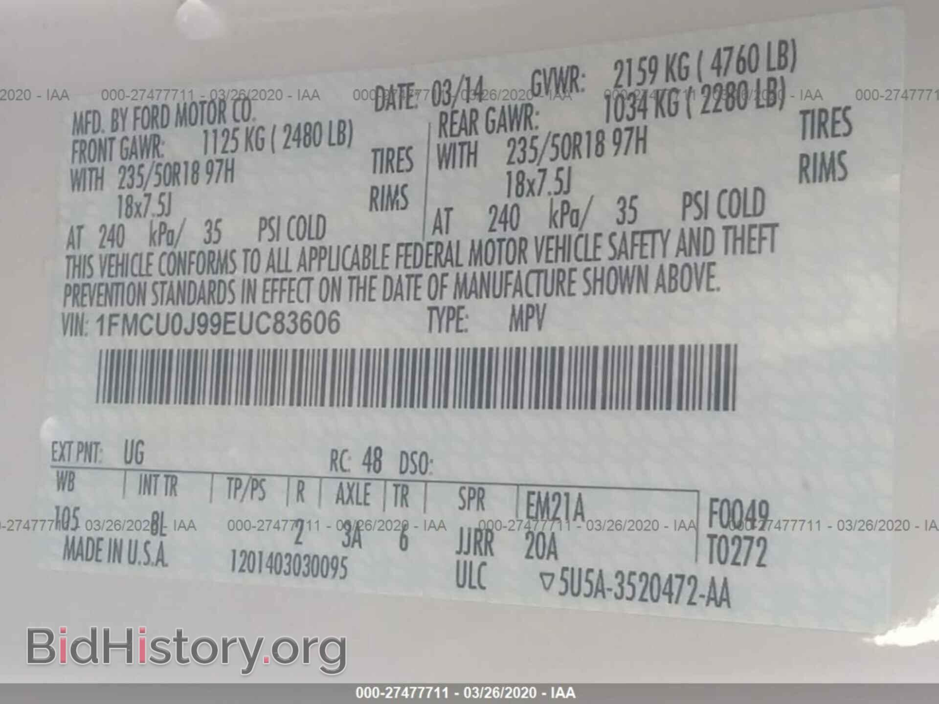 2014 FORD ESCAPE - VIN: 1FMCU0J99EUC83606 - Photo 9
