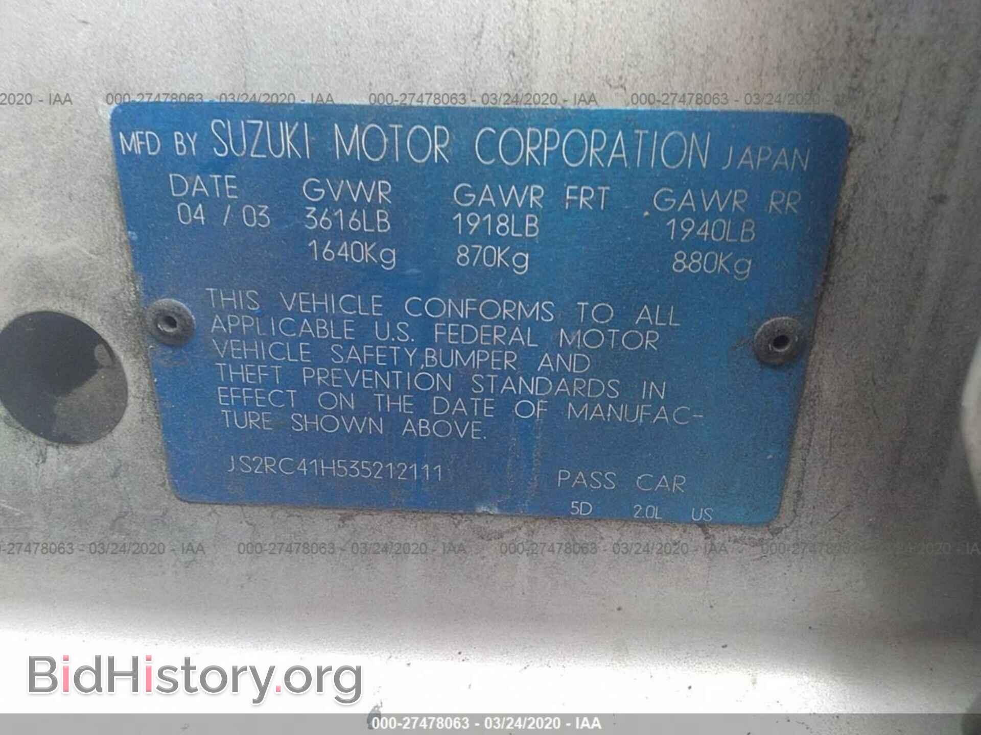 2003 SUZUKI AERIO - VIN: JS2RC41H535212111 - Фото 9