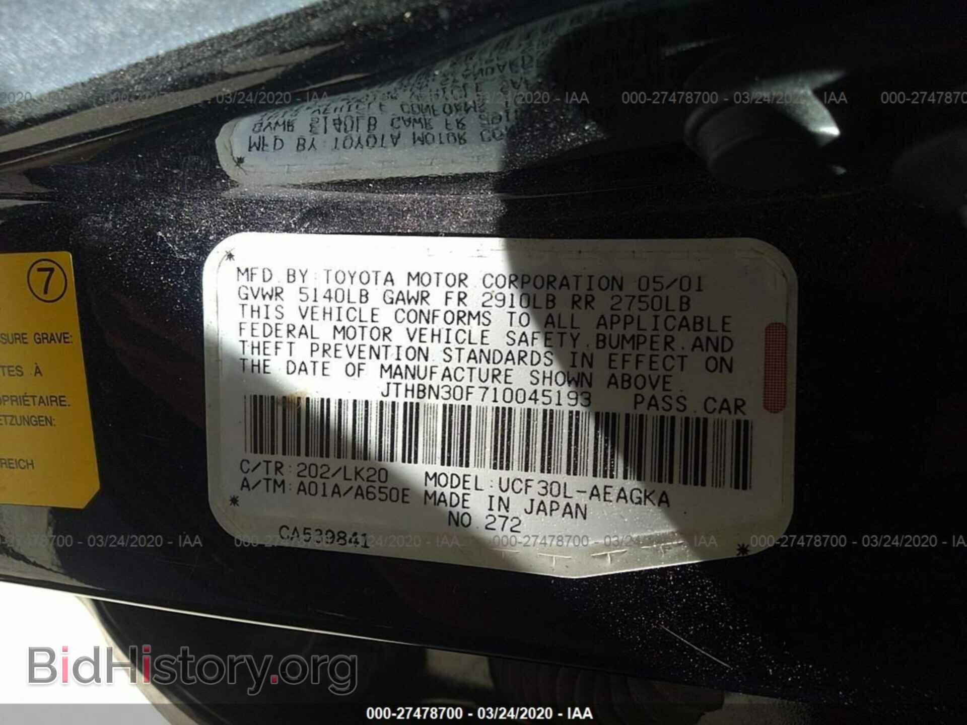 2001 LEXUS LS - VIN: JTHBN30F710045193 - Photo 9