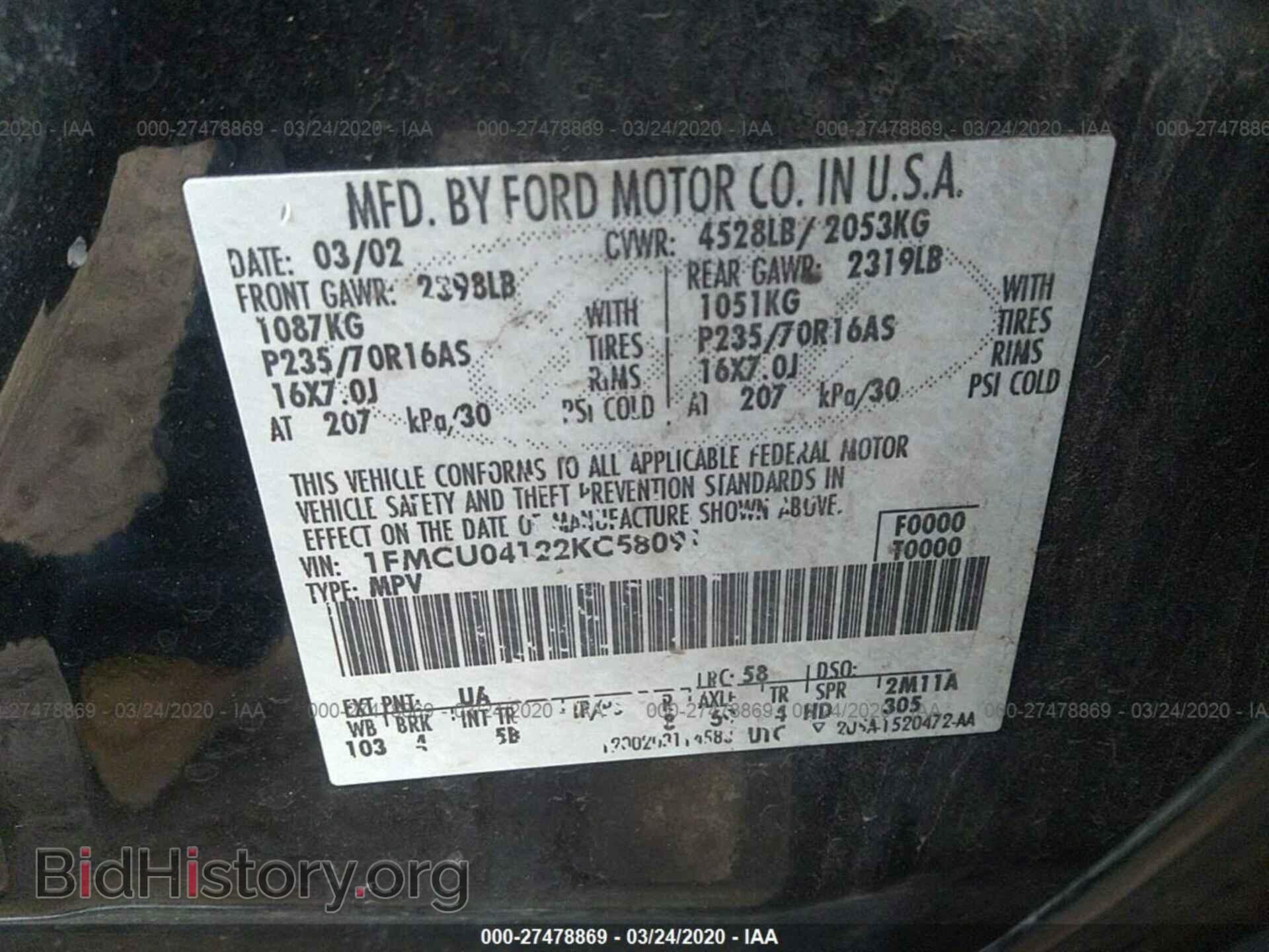 2002 FORD ESCAPE - VIN: 1FMCU04122KC58091 - Фото 9