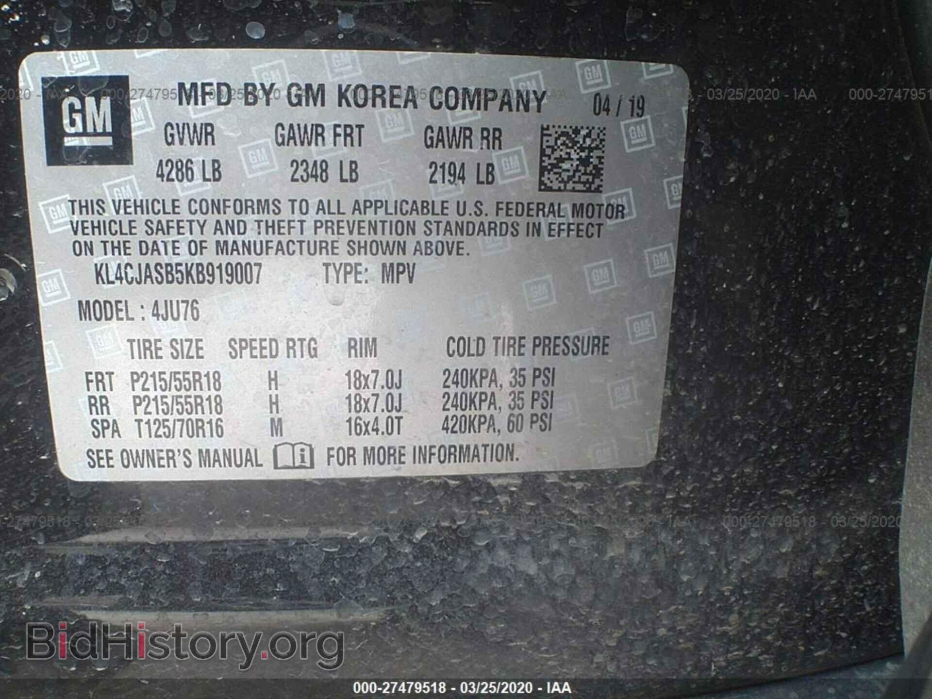2019 BUICK ENCORE - VIN: KL4CJASB5KB919007 - Фото 9