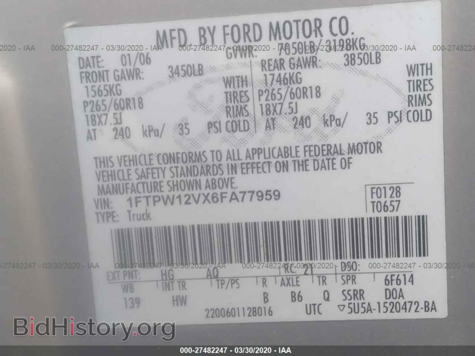 2006 FORD F150 - VIN: 1FTPW12VX6FA77959 - Фото 9