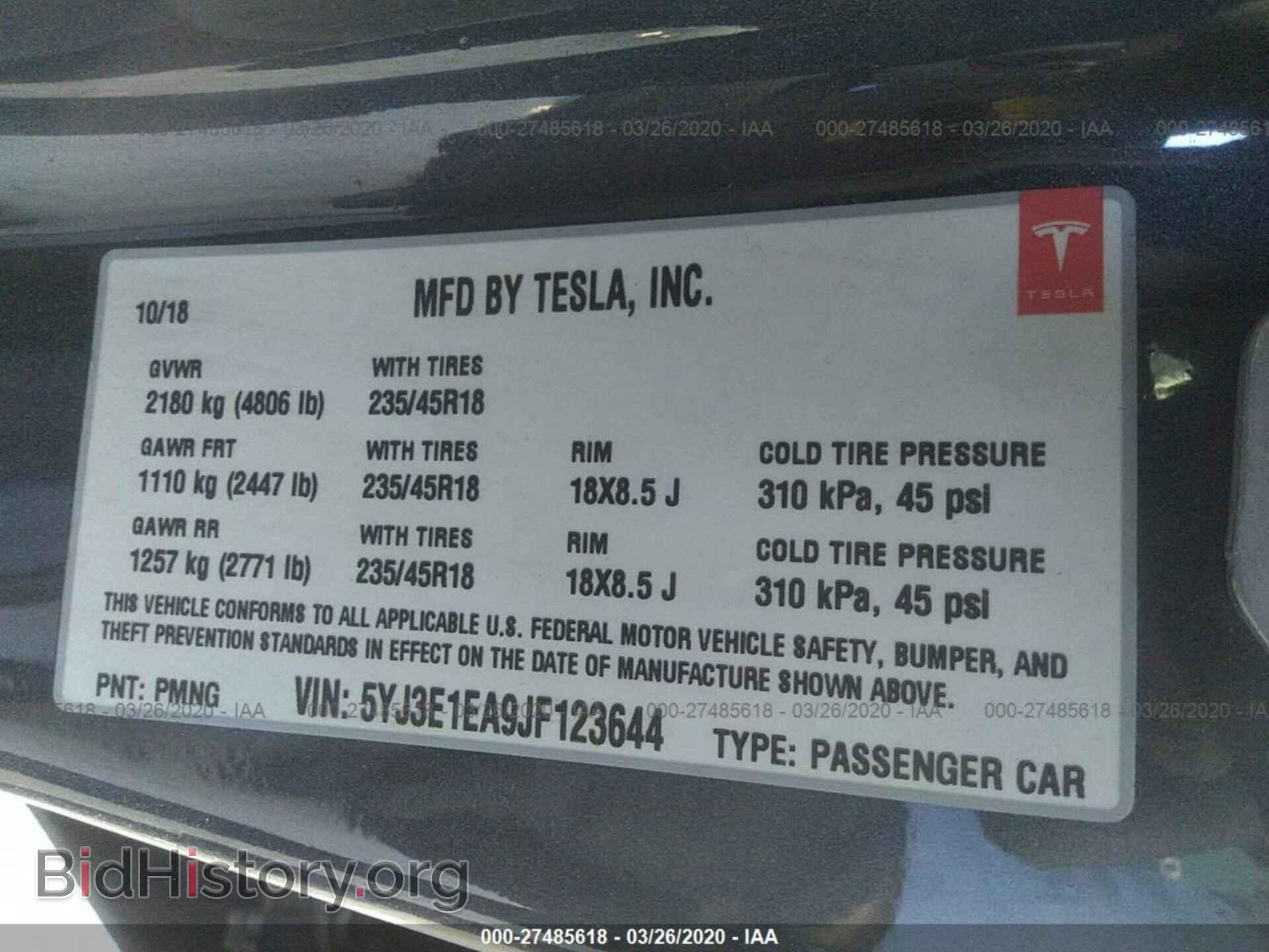 2018 TESLA MODEL 3 - VIN: 5YJ3E1EA9JF123644 - Фото 9