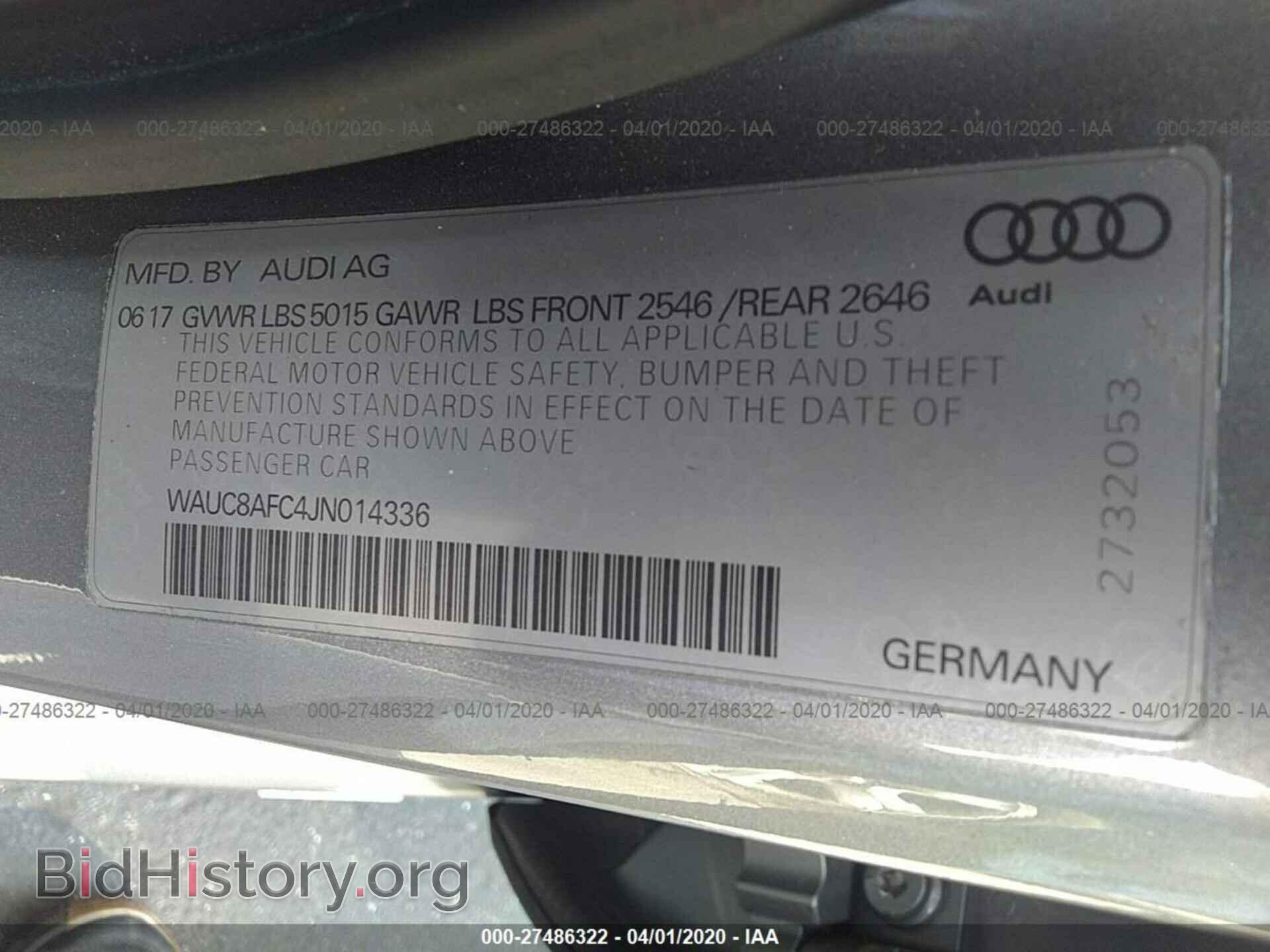 2018 AUDI A6 - VIN: WAUC8AFC4JN014336 - Фото 9