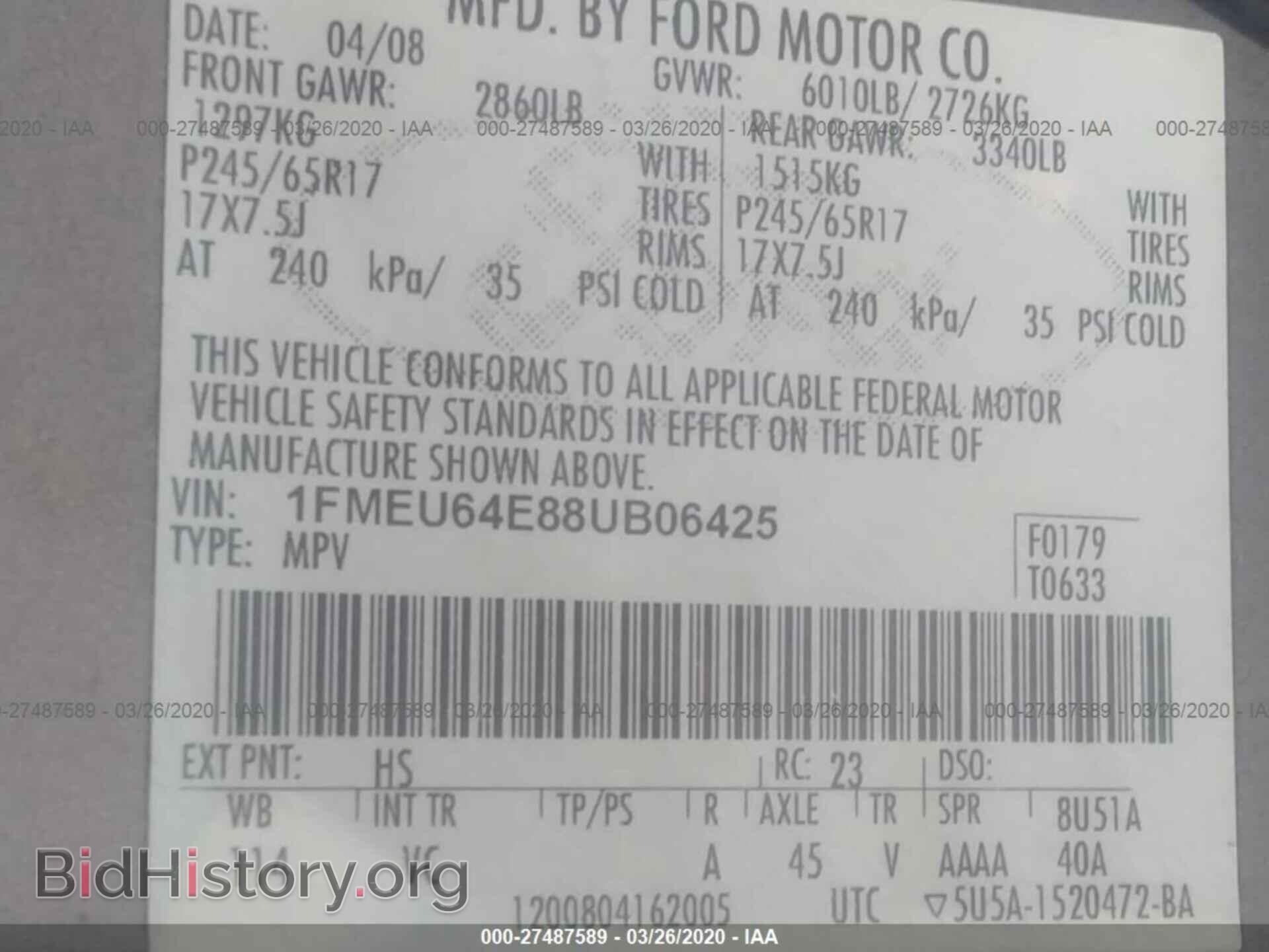 2008 FORD EXPLORER - VIN: 1FMEU64E88UB06425 - Фото 9