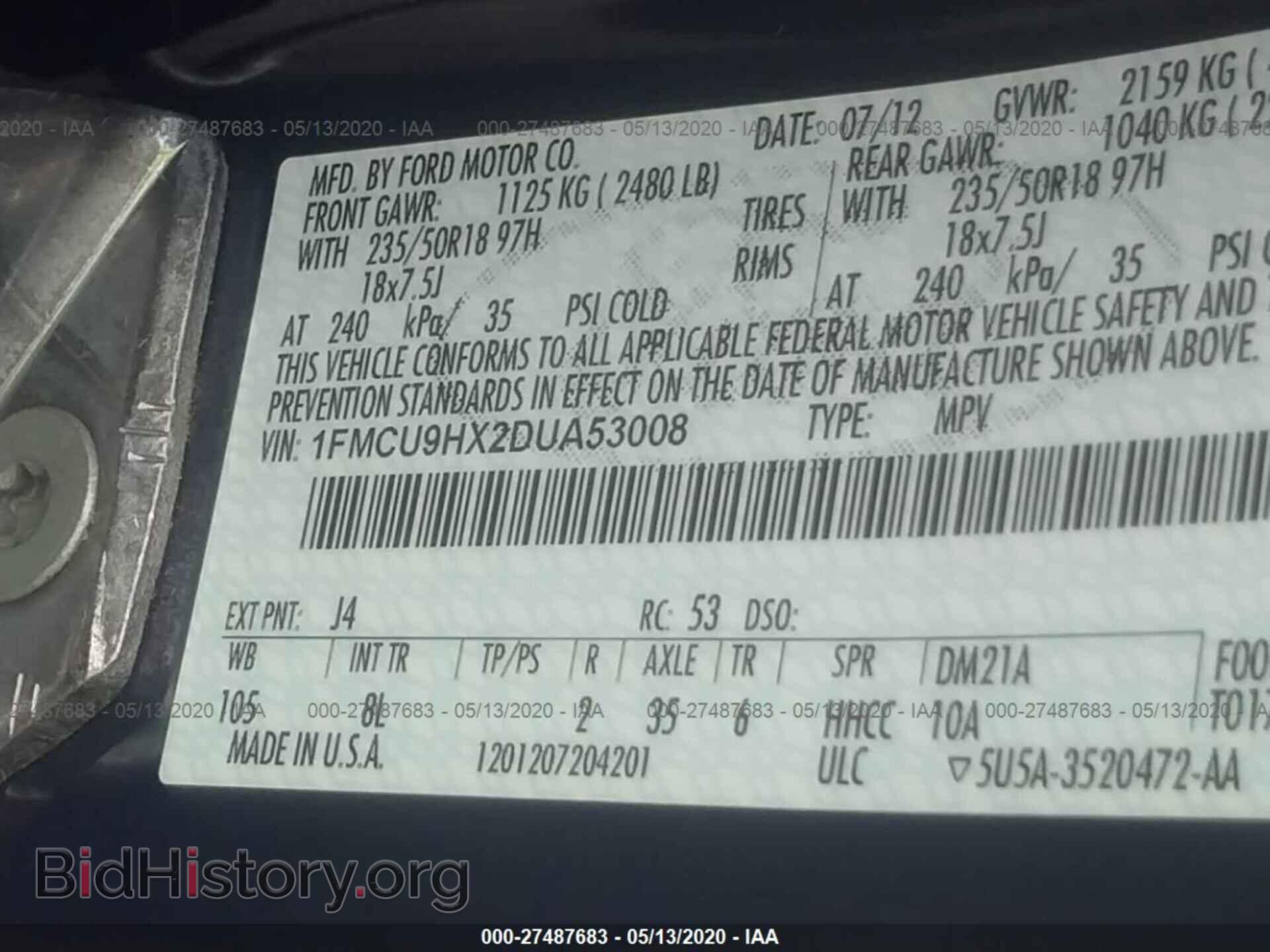 2013 FORD ESCAPE - VIN: 1FMCU9HX2DUA53008 - Фото 9