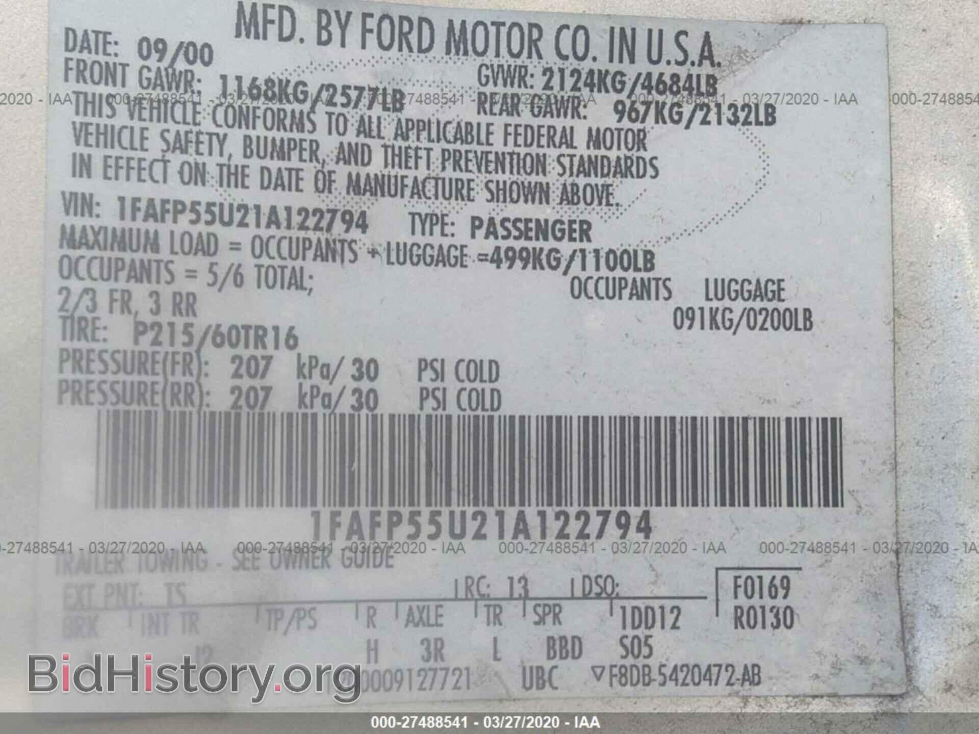 2001 FORD TAURUS - VIN: 1FAFP55U21A122794 - Photo 9