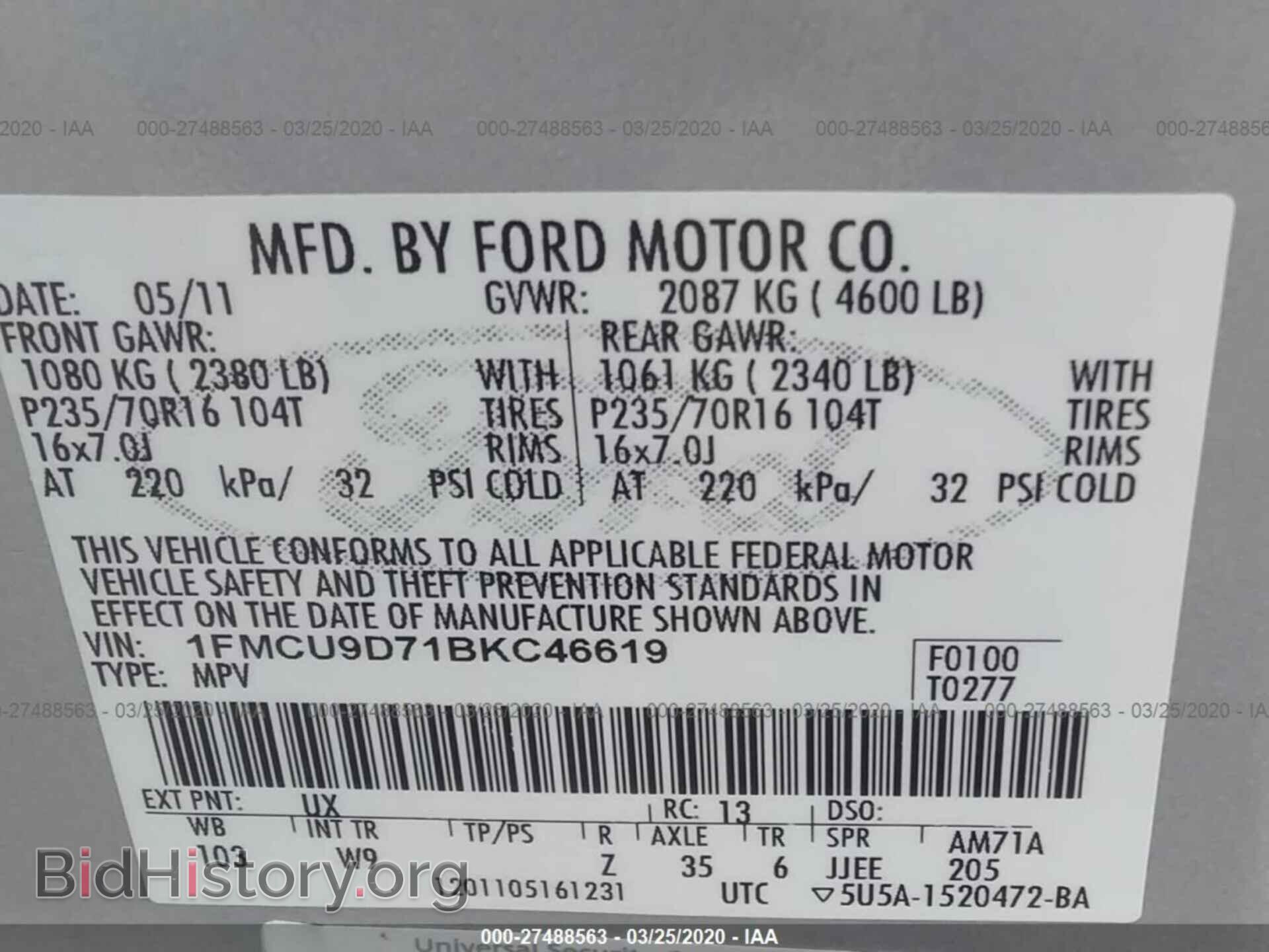 2011 FORD ESCAPE - VIN: 1FMCU9D71BKC46619 - Photo 9